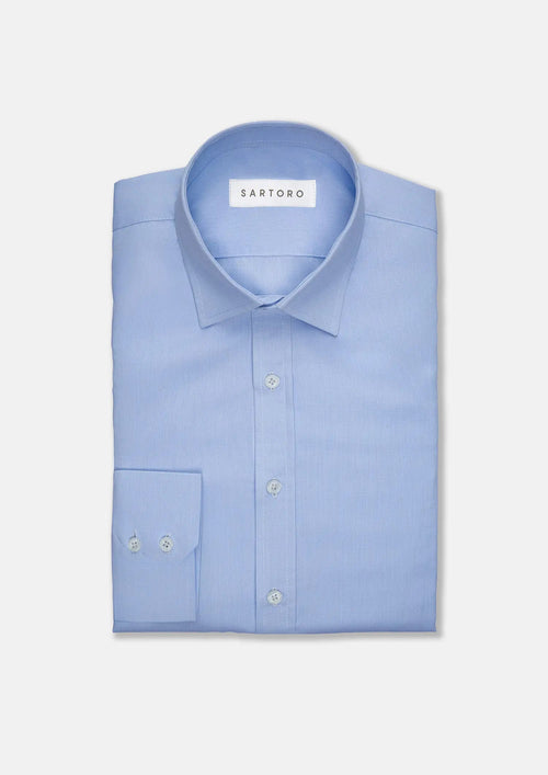 Pale Blue Cotton Broadcloth Shirt - SARTORO