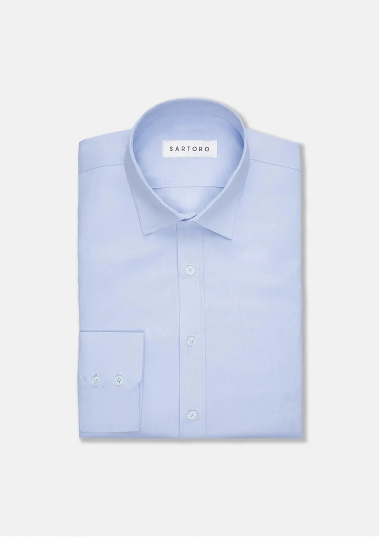 Pale Blue Cotton Broadcloth Shirt - SARTORO915