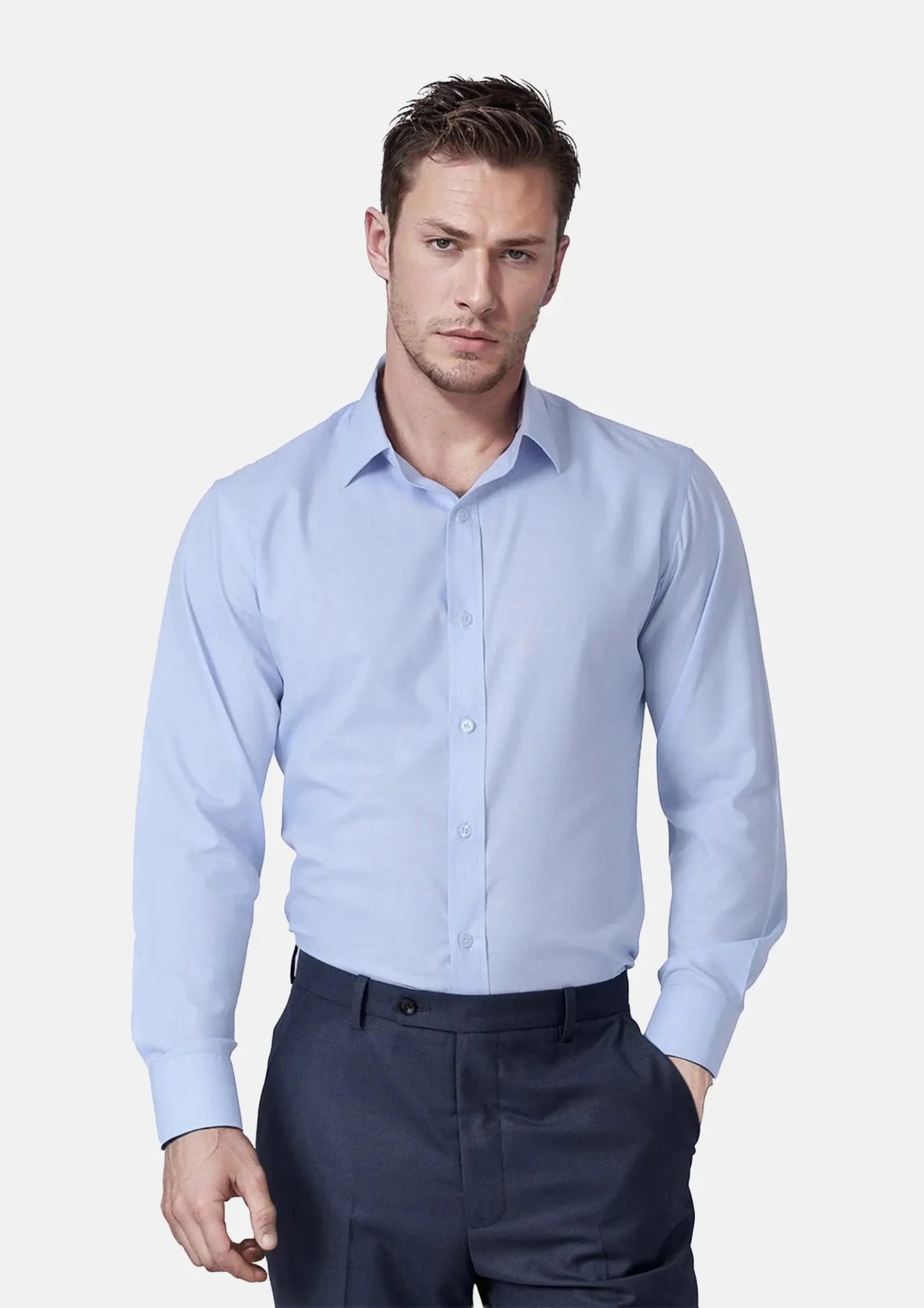 Pale Blue Cotton Broadcloth Shirt - SARTORO161