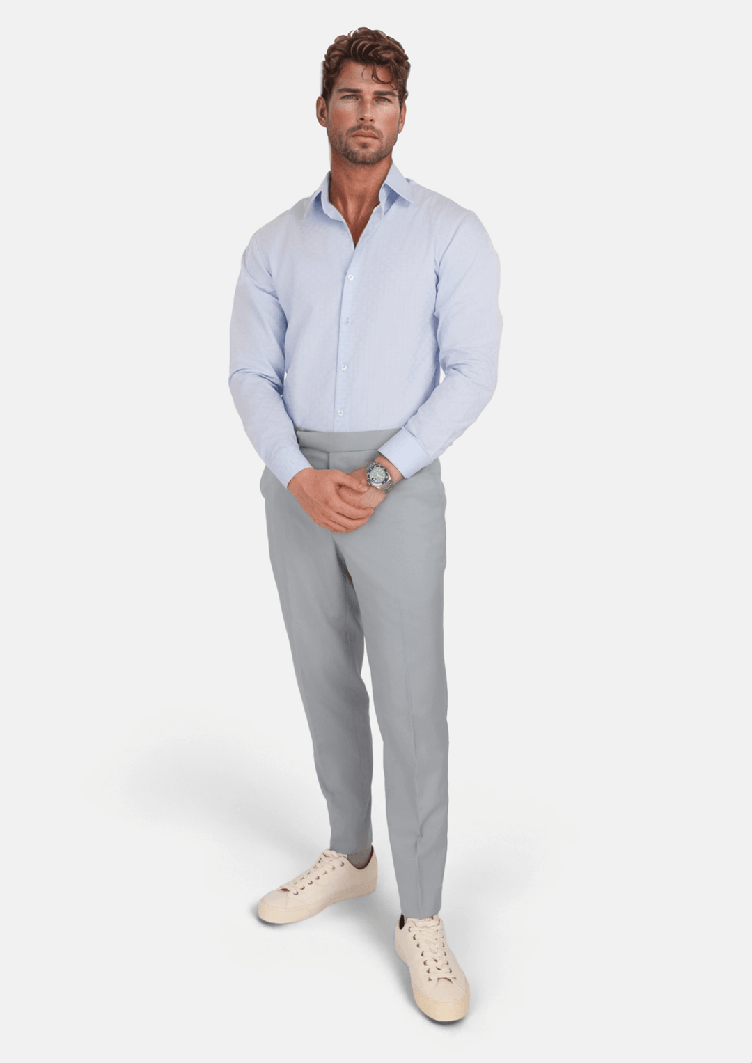 Pale Blue Italian Wool Pants - SARTORO