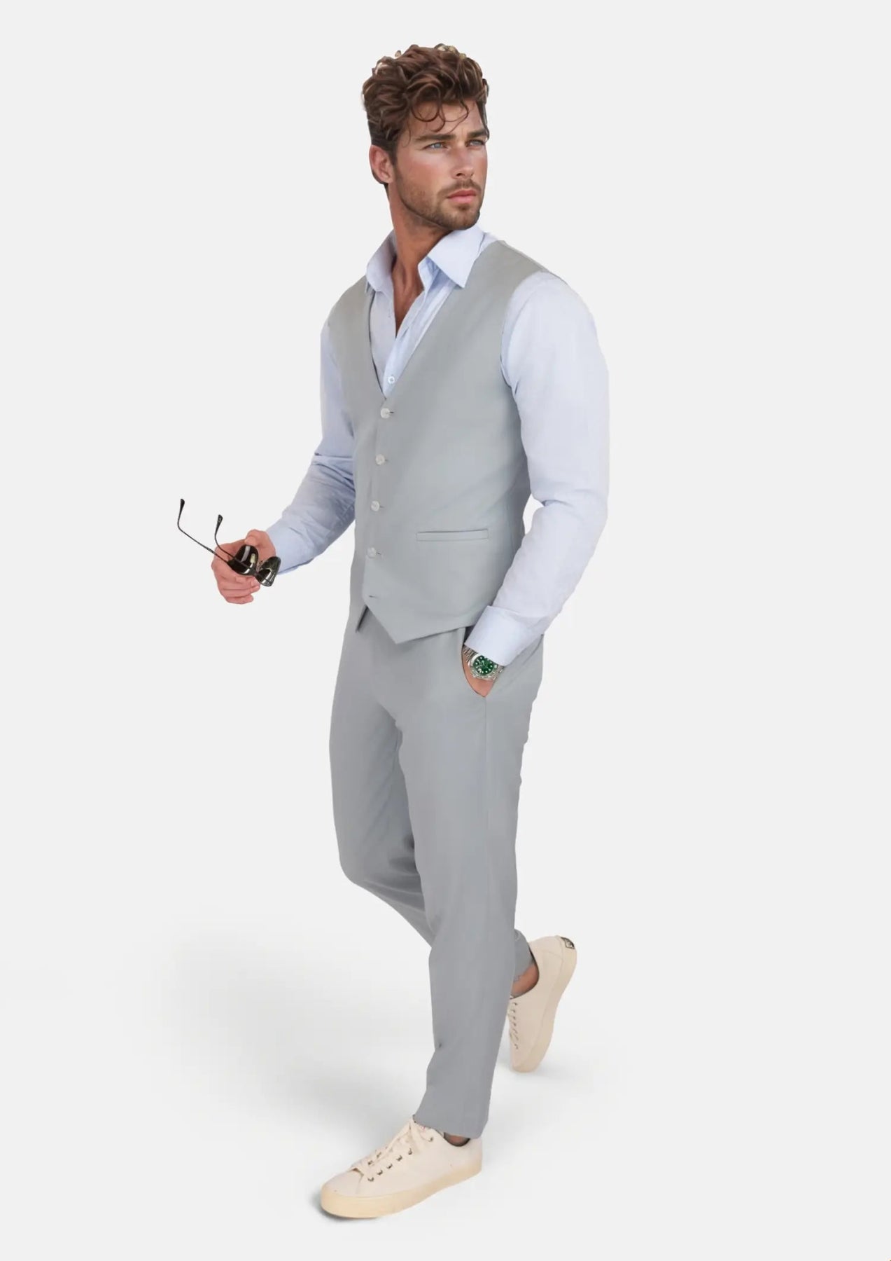 Pale Blue Italian Wool Vest - SARTORO