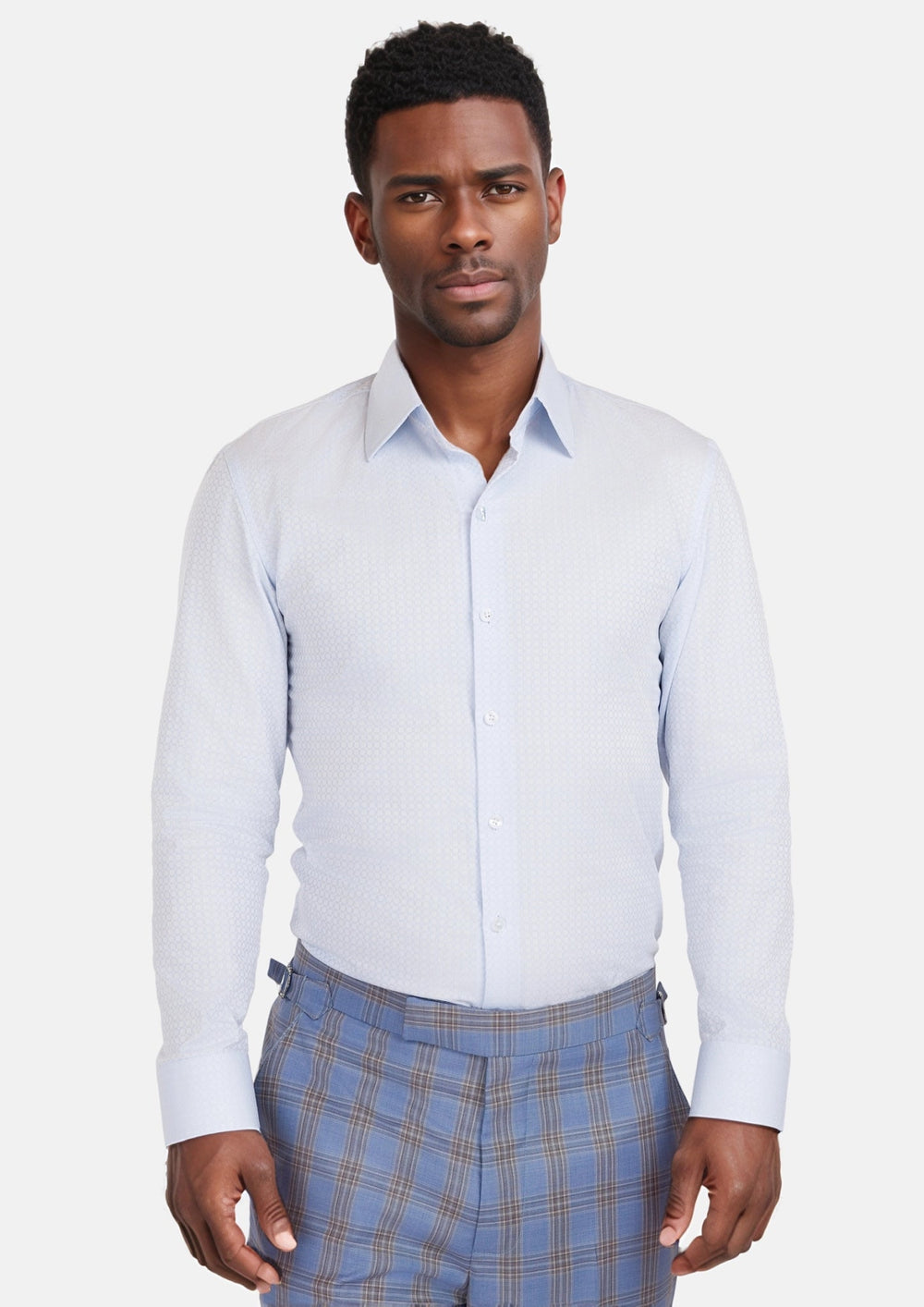 Pale Blue Microcheck Shirt - SARTORO