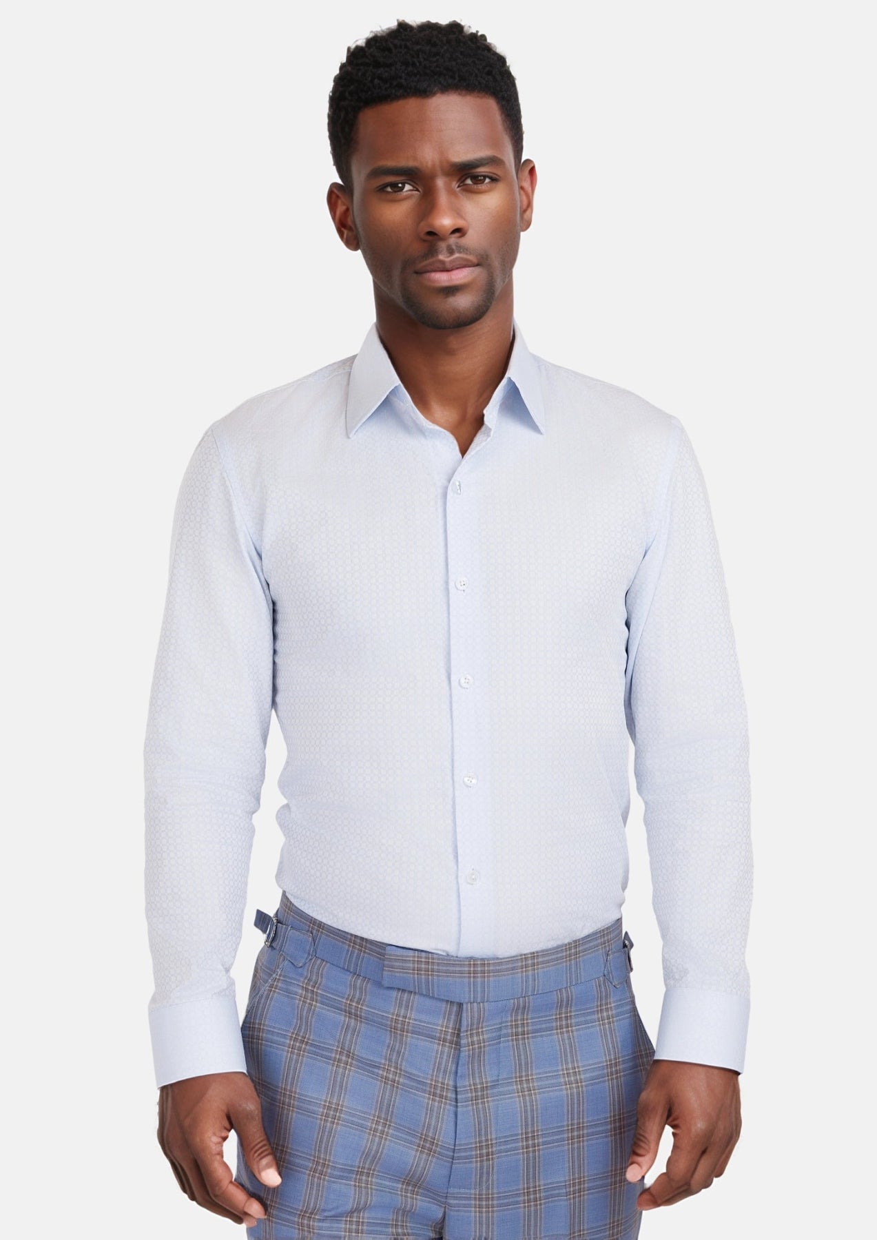Pale Blue Microcheck Shirt - SARTORO