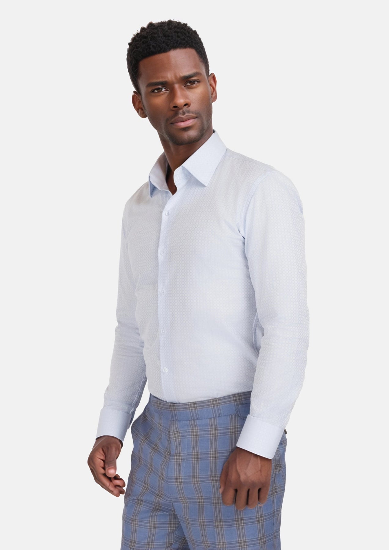 Pale Blue Microcheck Shirt - SARTORO