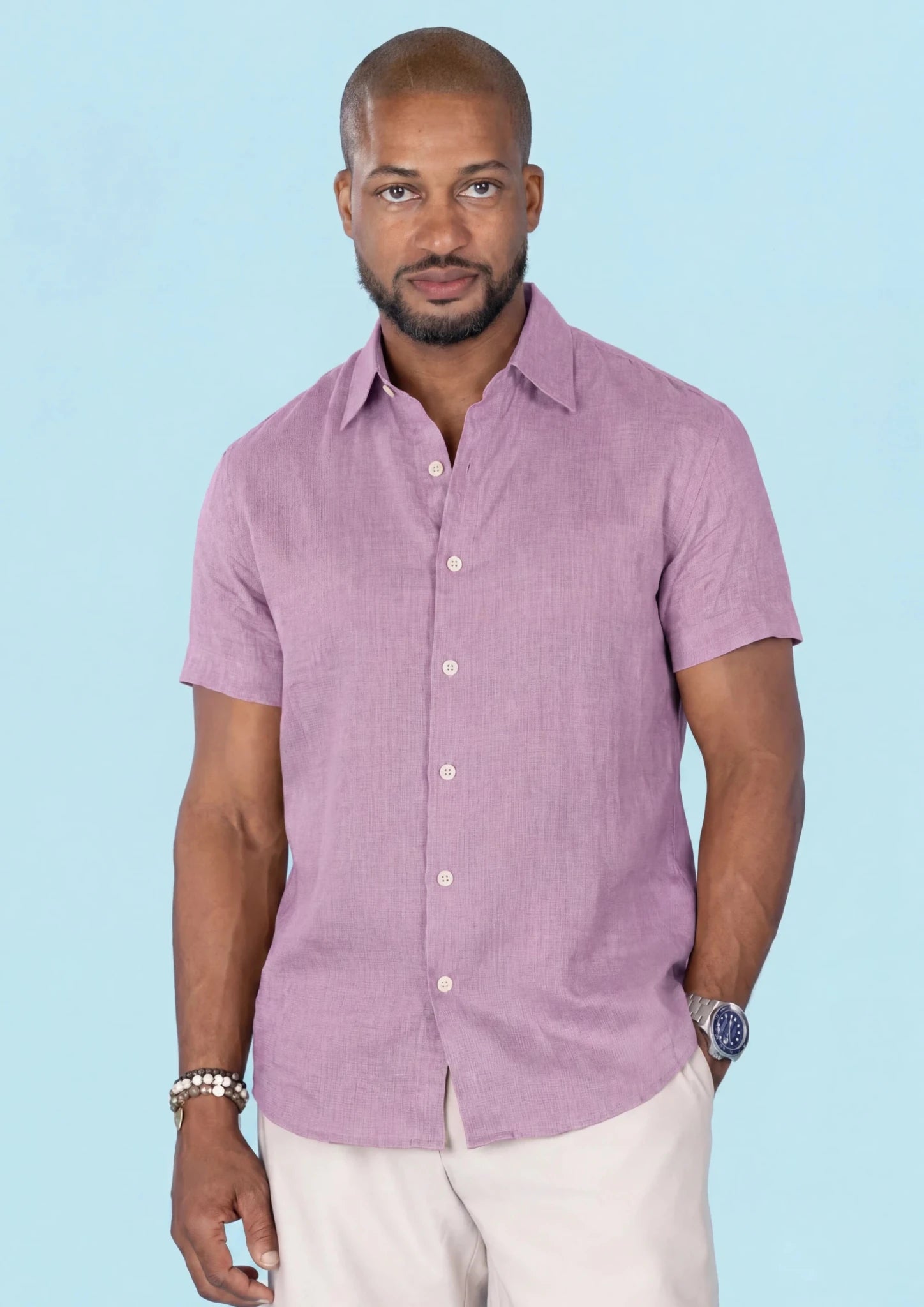 Pastel Violet Linen T-Shirt - SARTORO734