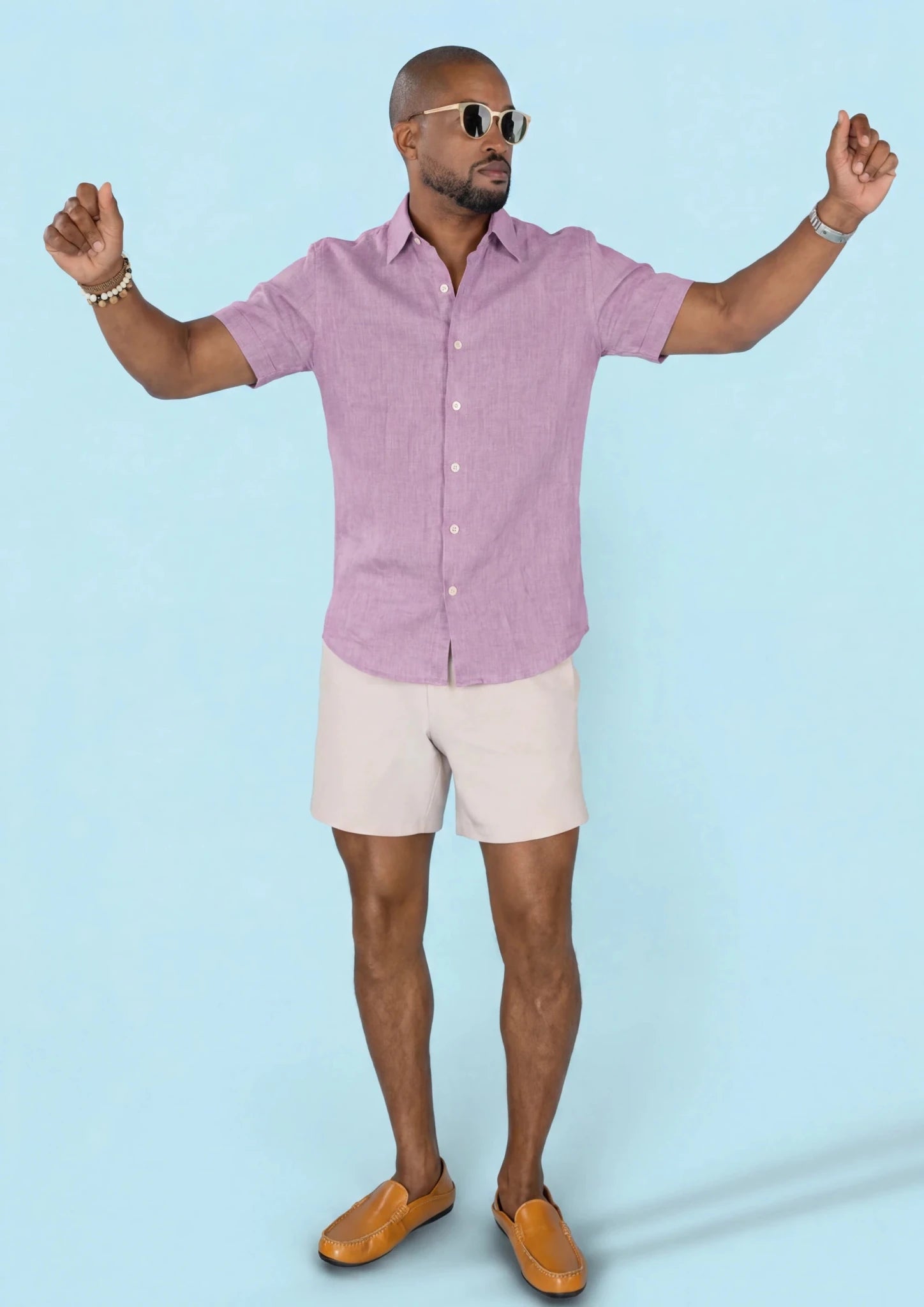 Pastel Violet Linen T-Shirt - SARTORO566