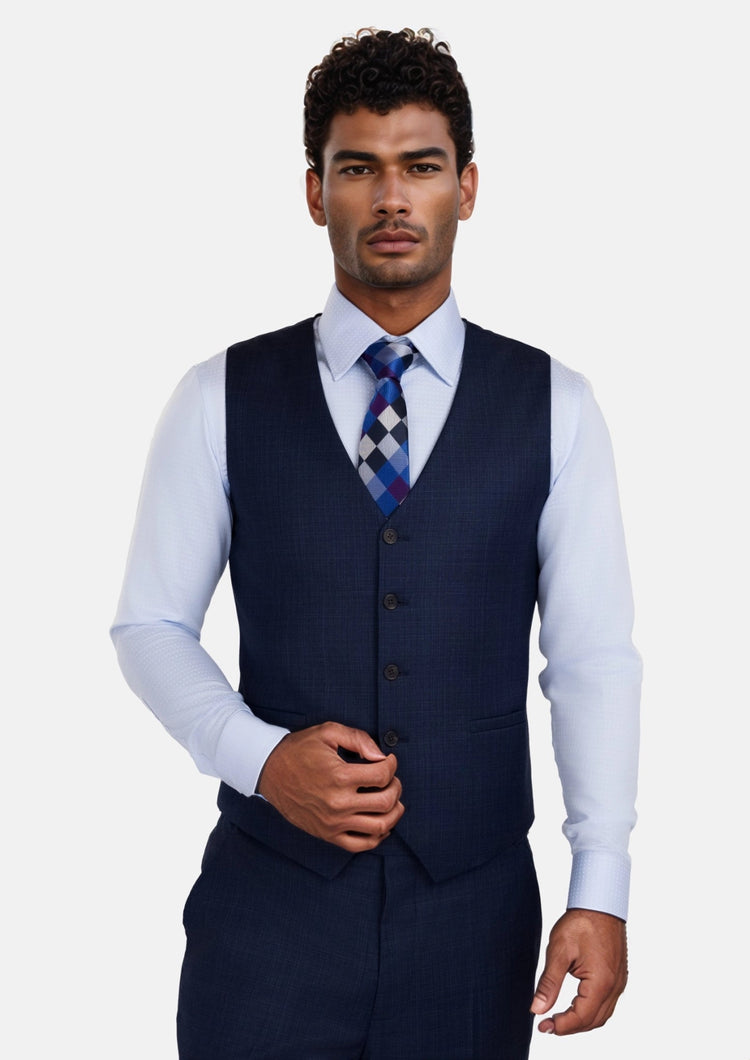 Penn Blue Sharkskin Vest - SARTORO477