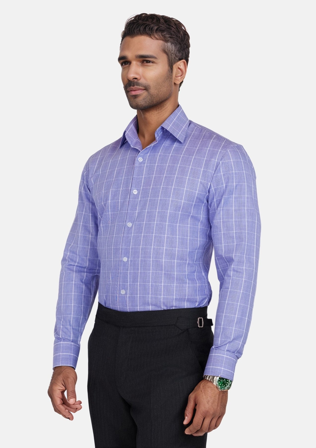 Periwinkle Prince of Wales Shirt - SARTORO