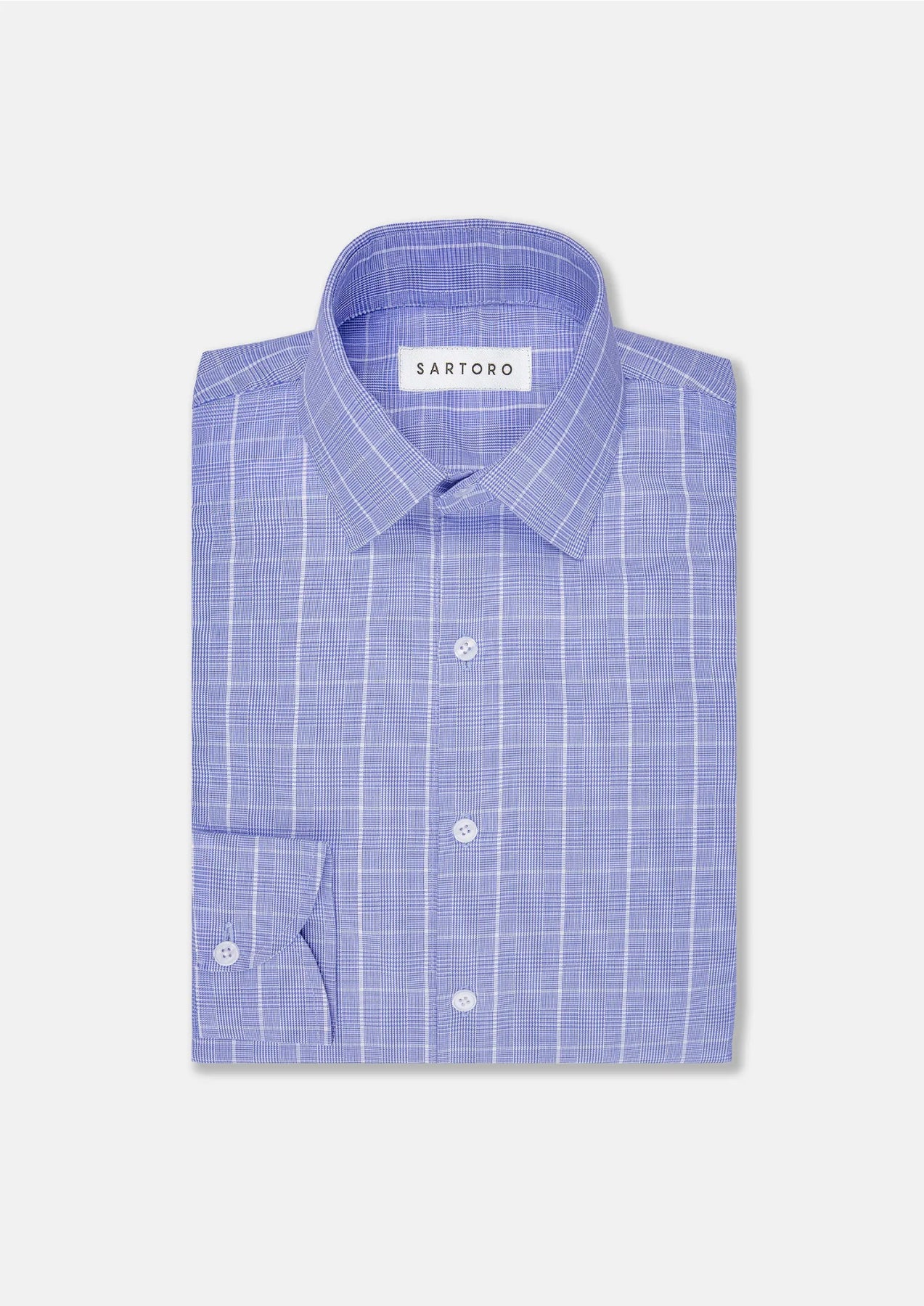 Periwinkle Prince of Wales Shirt - SARTORO