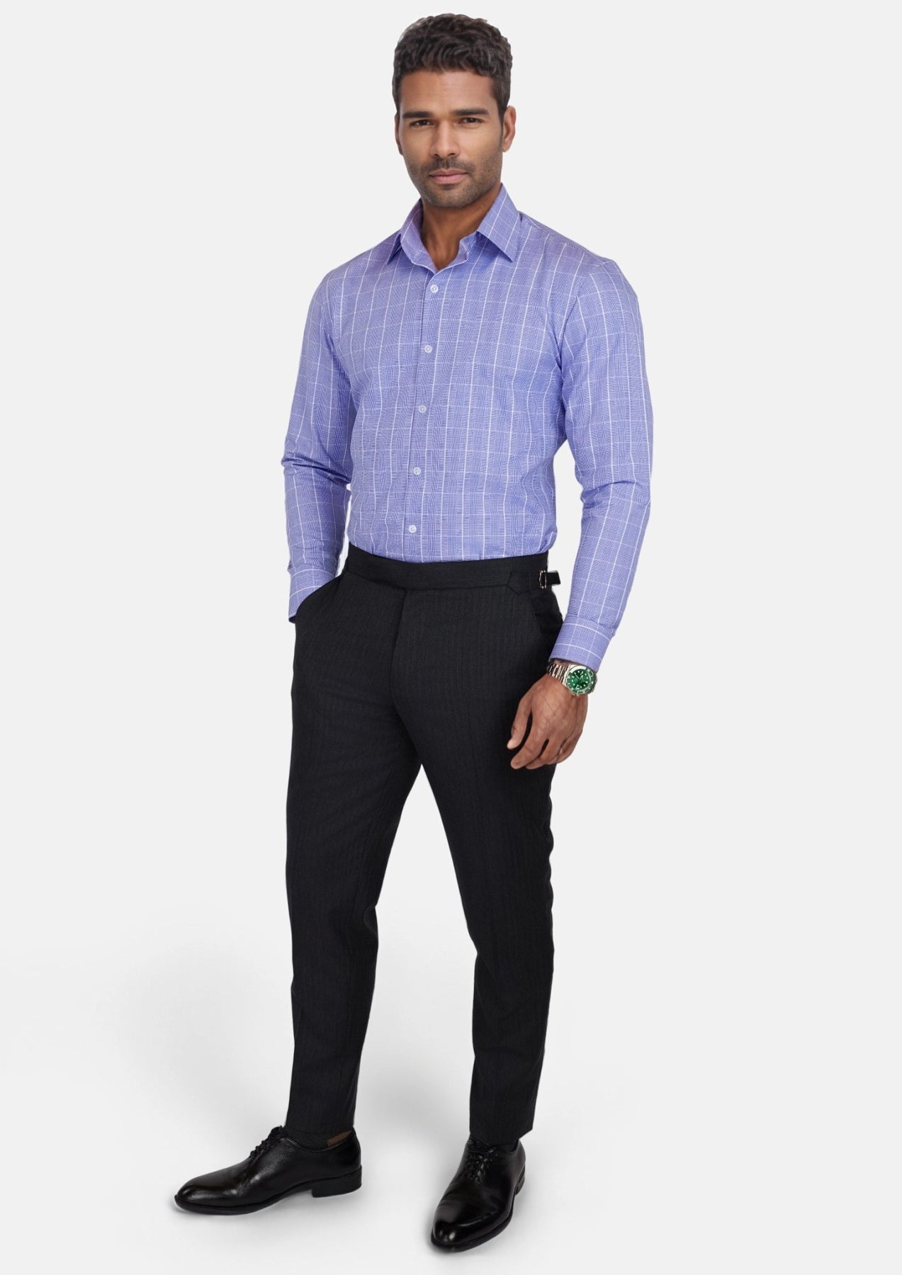 Periwinkle Prince of Wales Shirt - SARTORO