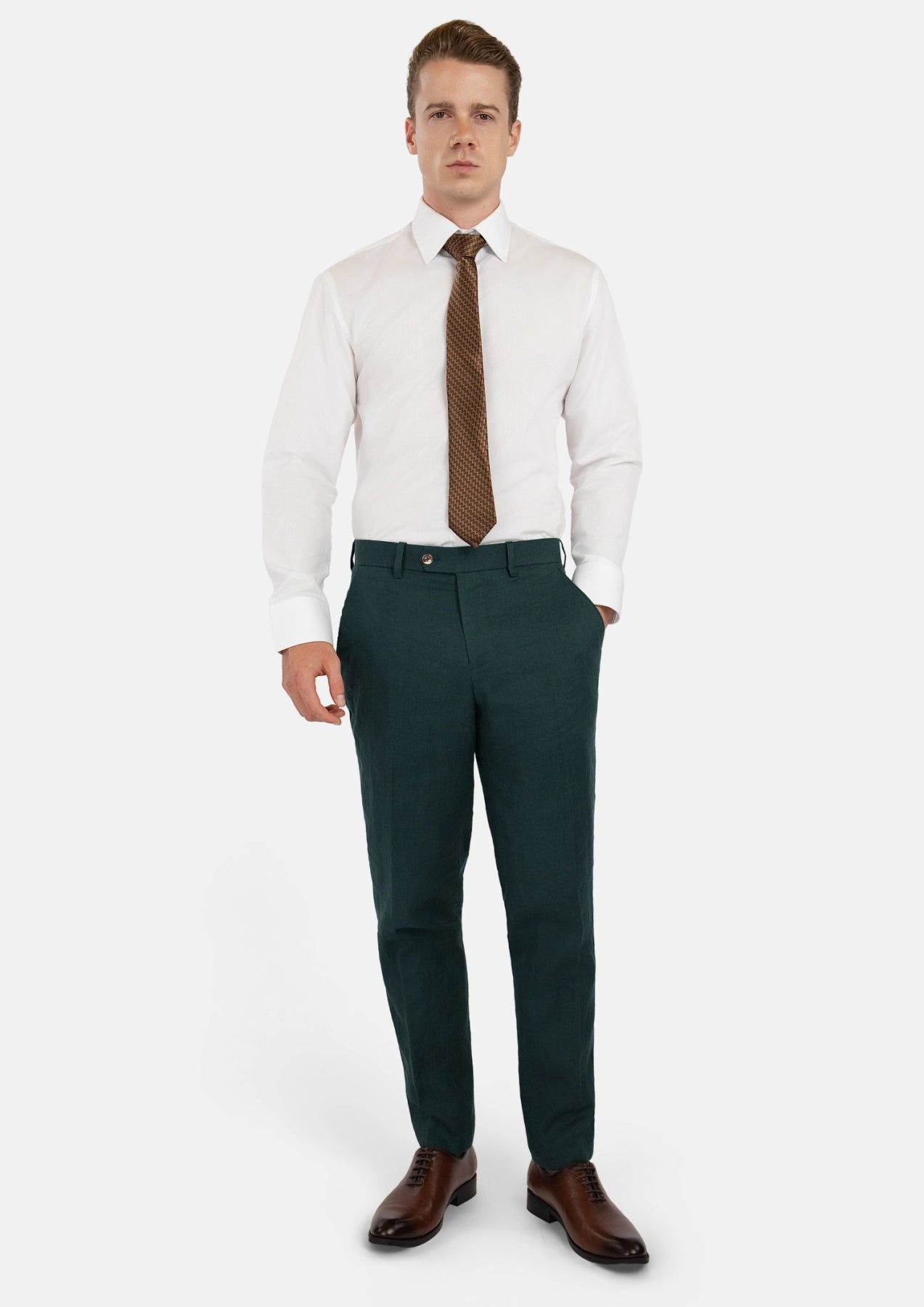 Phthalo Green Linen Pants - SARTORO