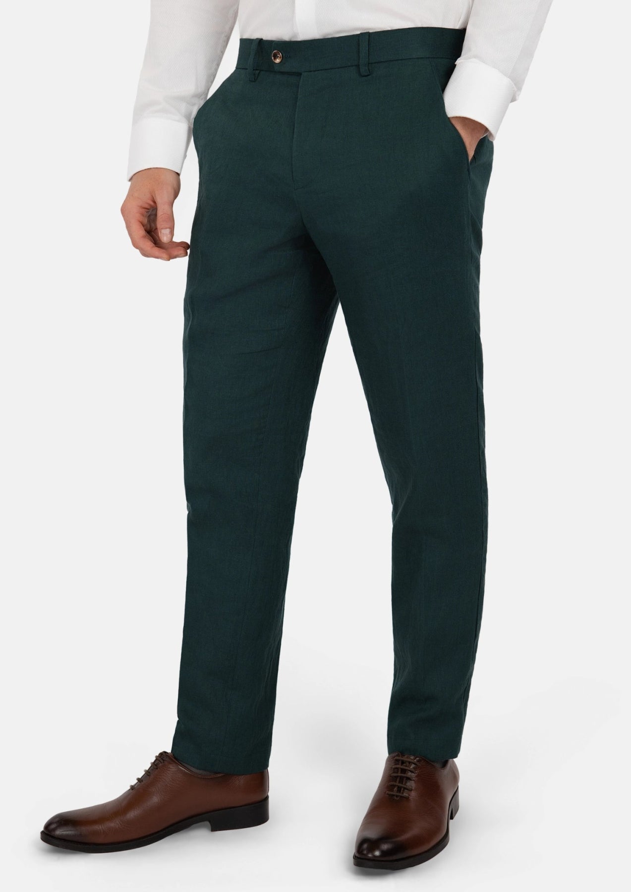 Phthalo Green Linen Pants - SARTORO
