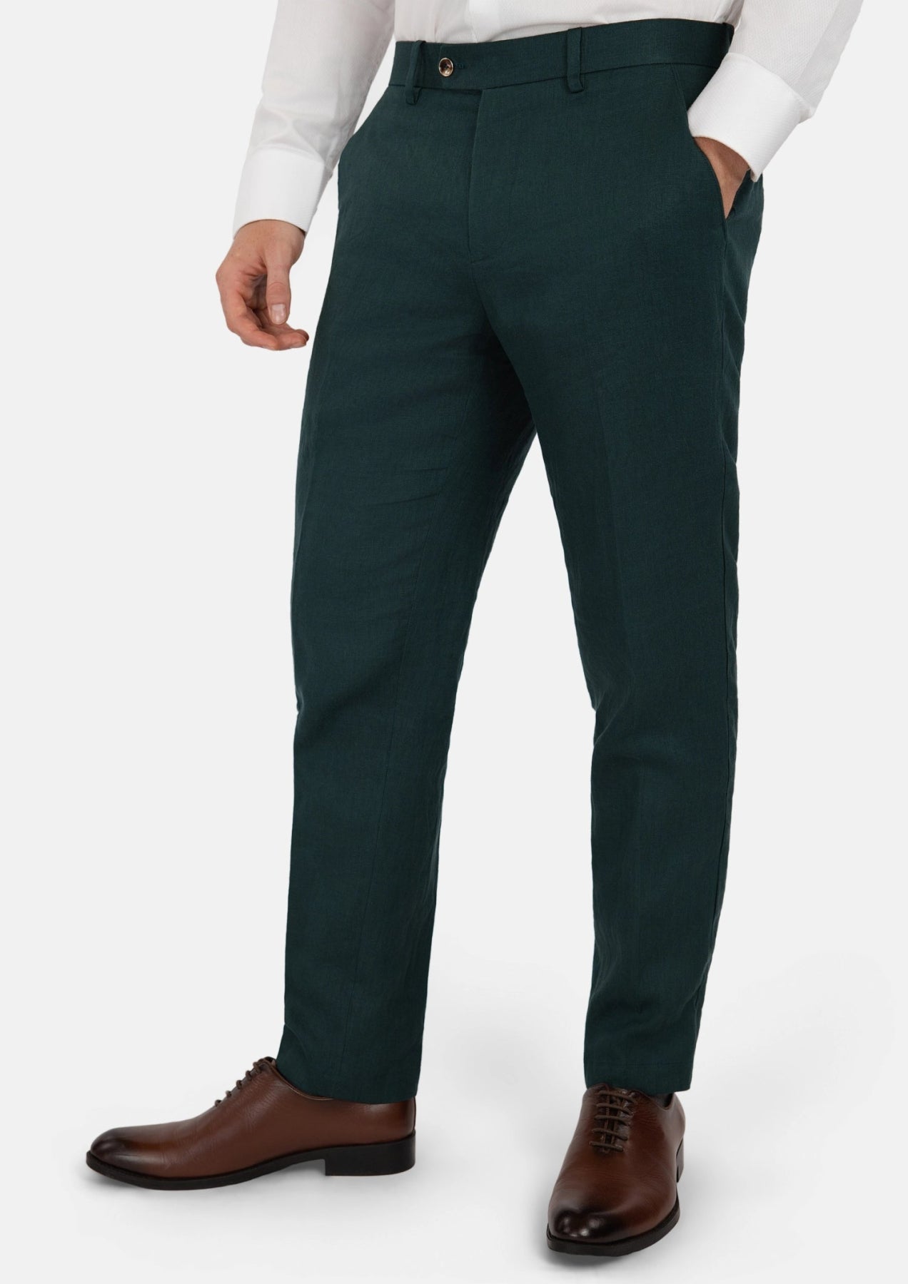Phthalo Green Linen Pants - SARTORO