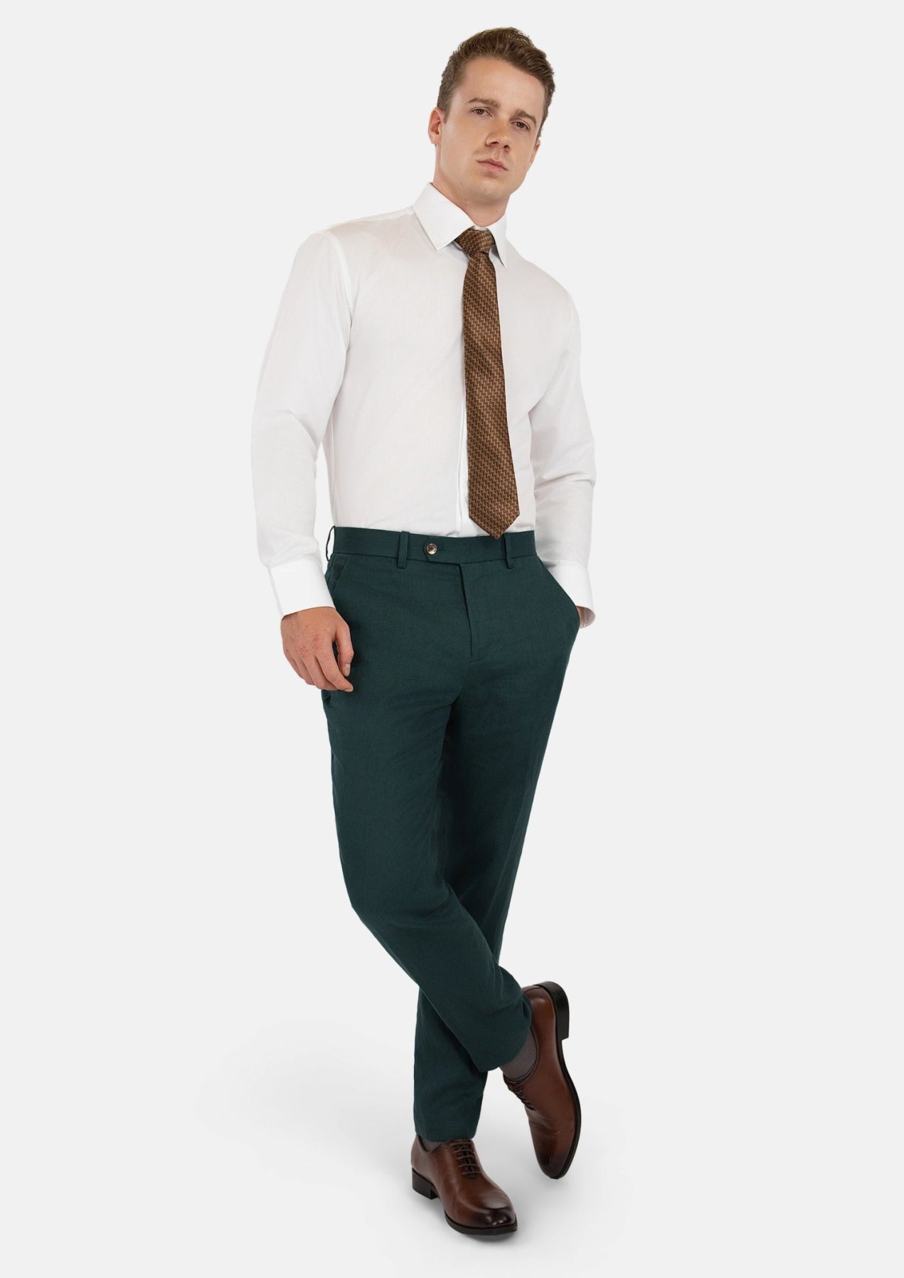 Phthalo Green Linen Pants - SARTORO