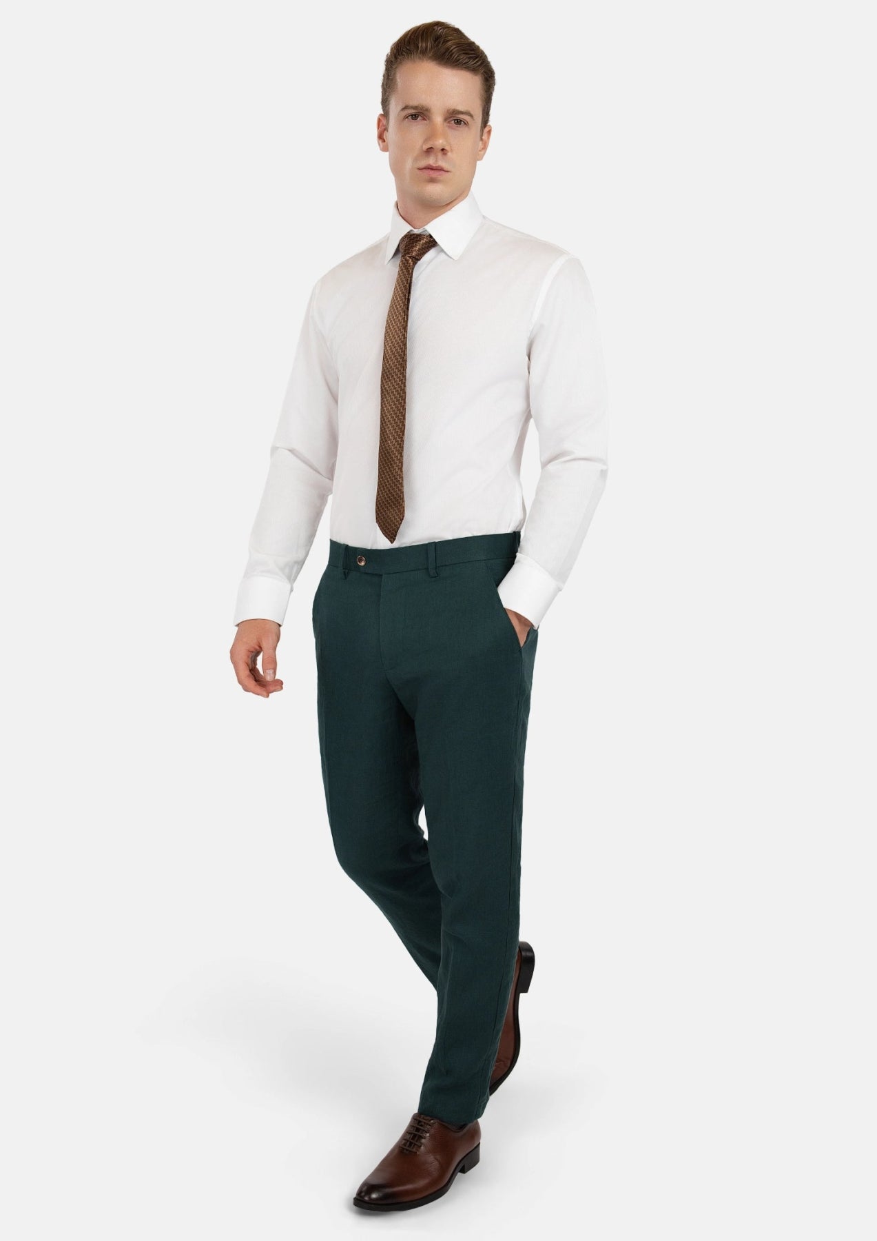 Phthalo Green Linen Pants - SARTORO