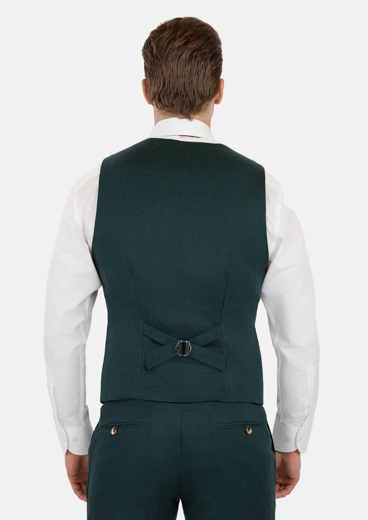 Phthalo Green Linen Vest - SARTORO