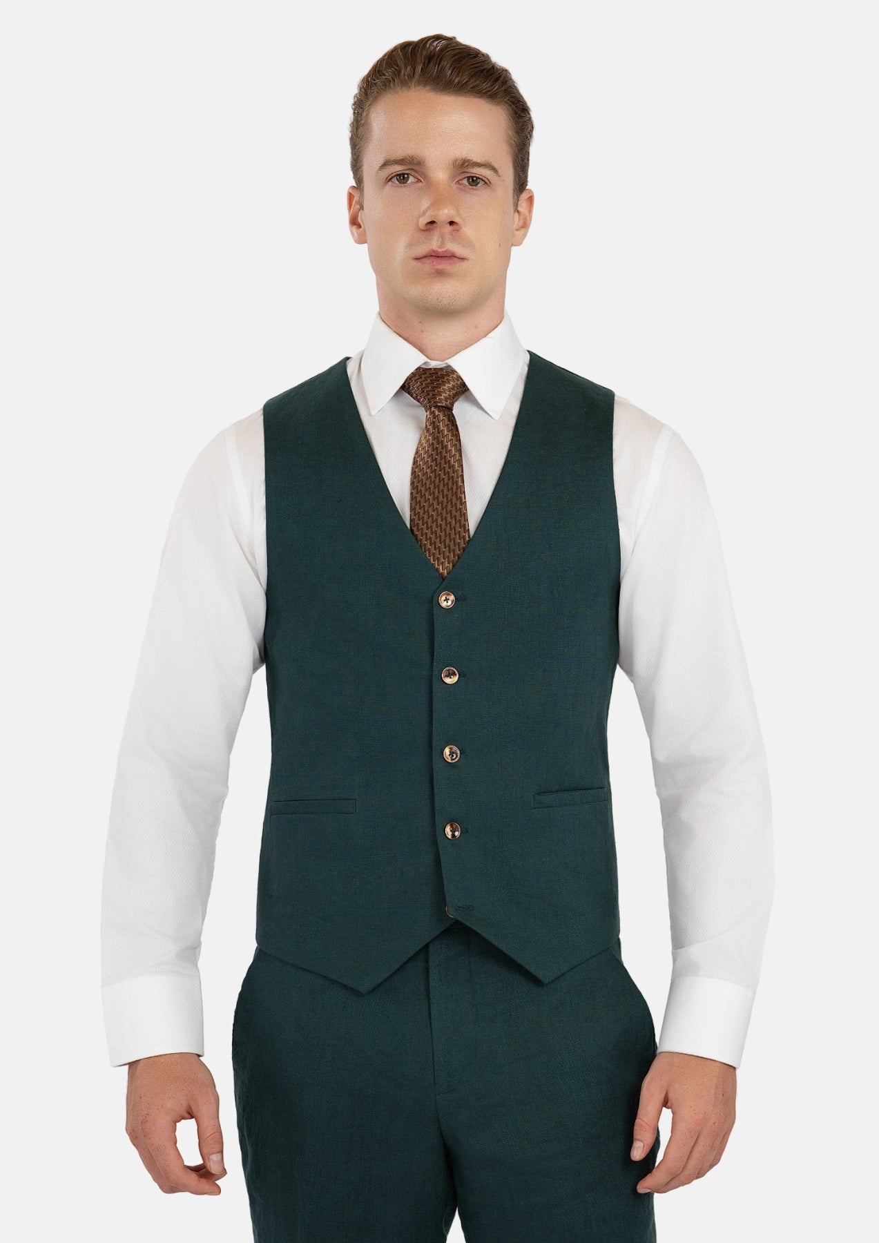 Phthalo Green Linen Vest - SARTORO
