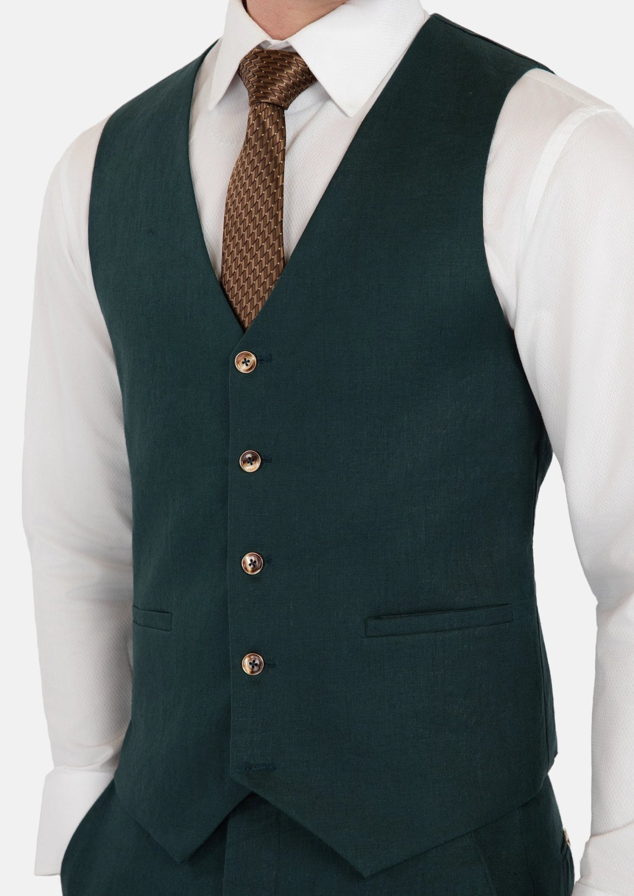 Phthalo Green Linen Vest - SARTORO