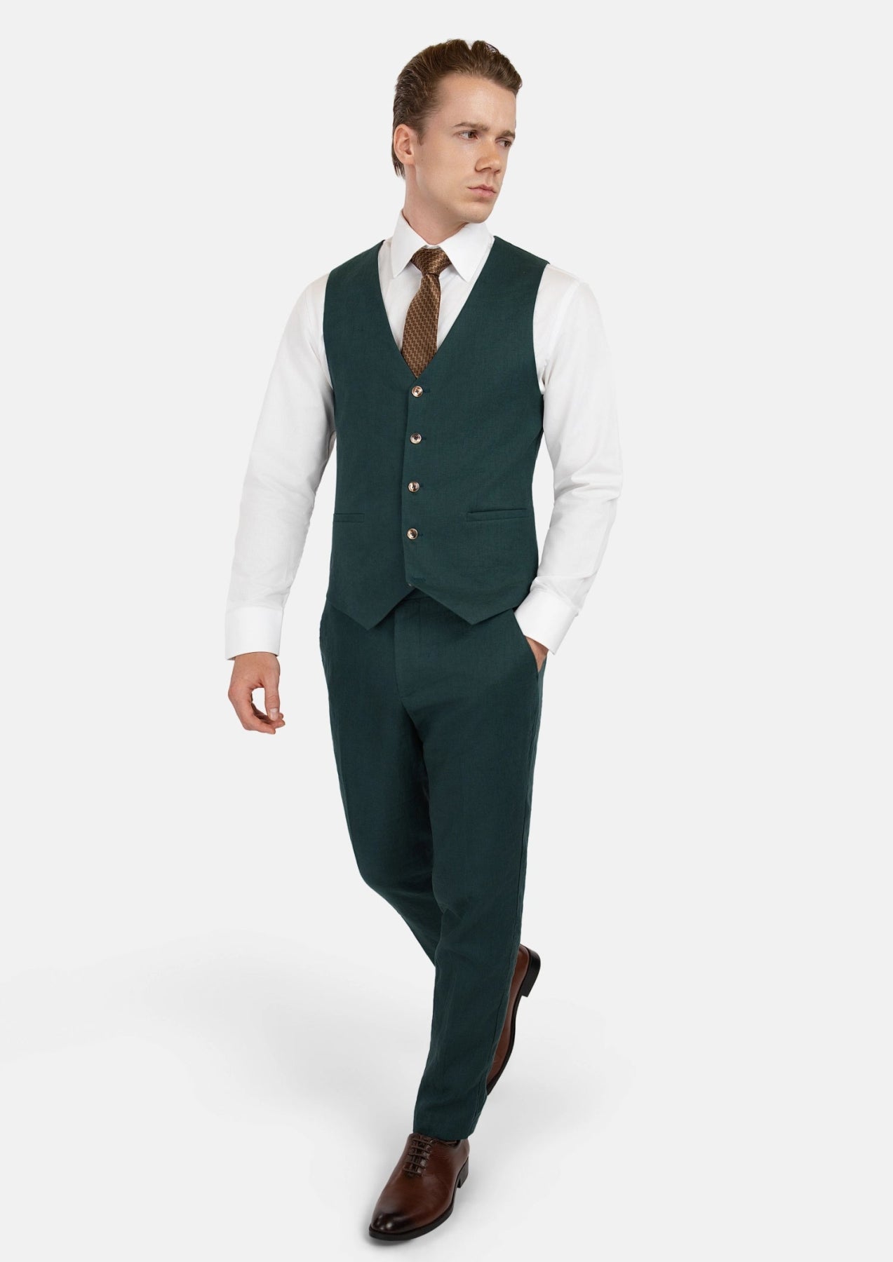 Phthalo Green Linen Vest - SARTORO