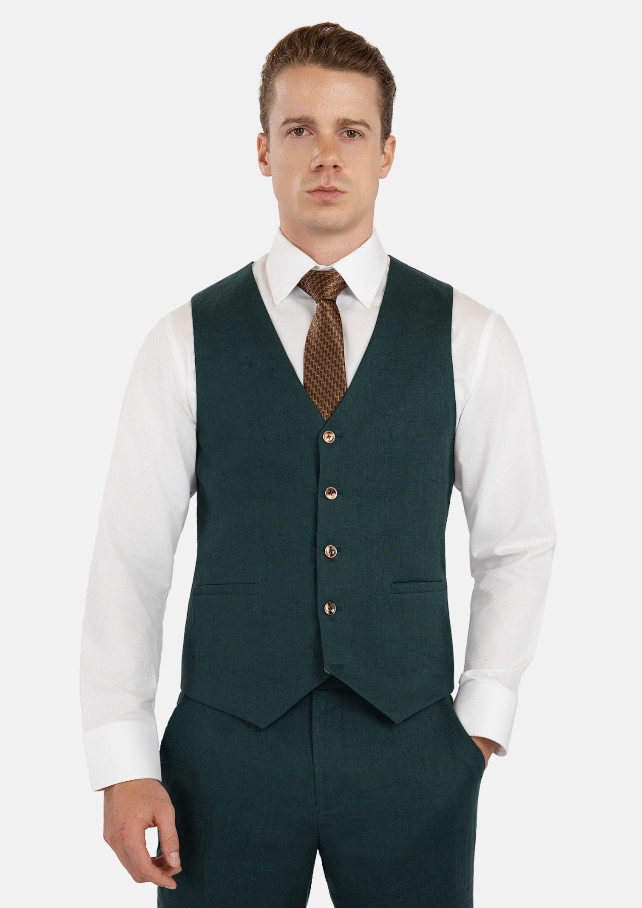 Phthalo Green Linen Vest - SARTORO