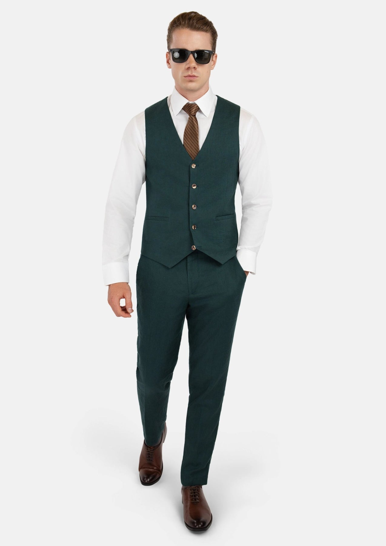 Phthalo Green Linen Vest - SARTORO