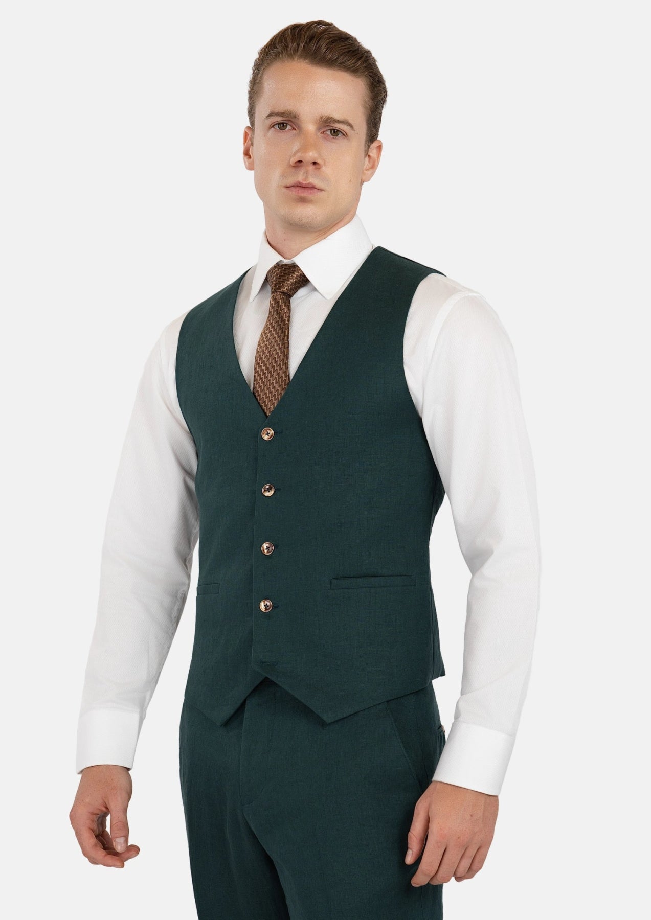 Phthalo Green Linen Vest - SARTORO