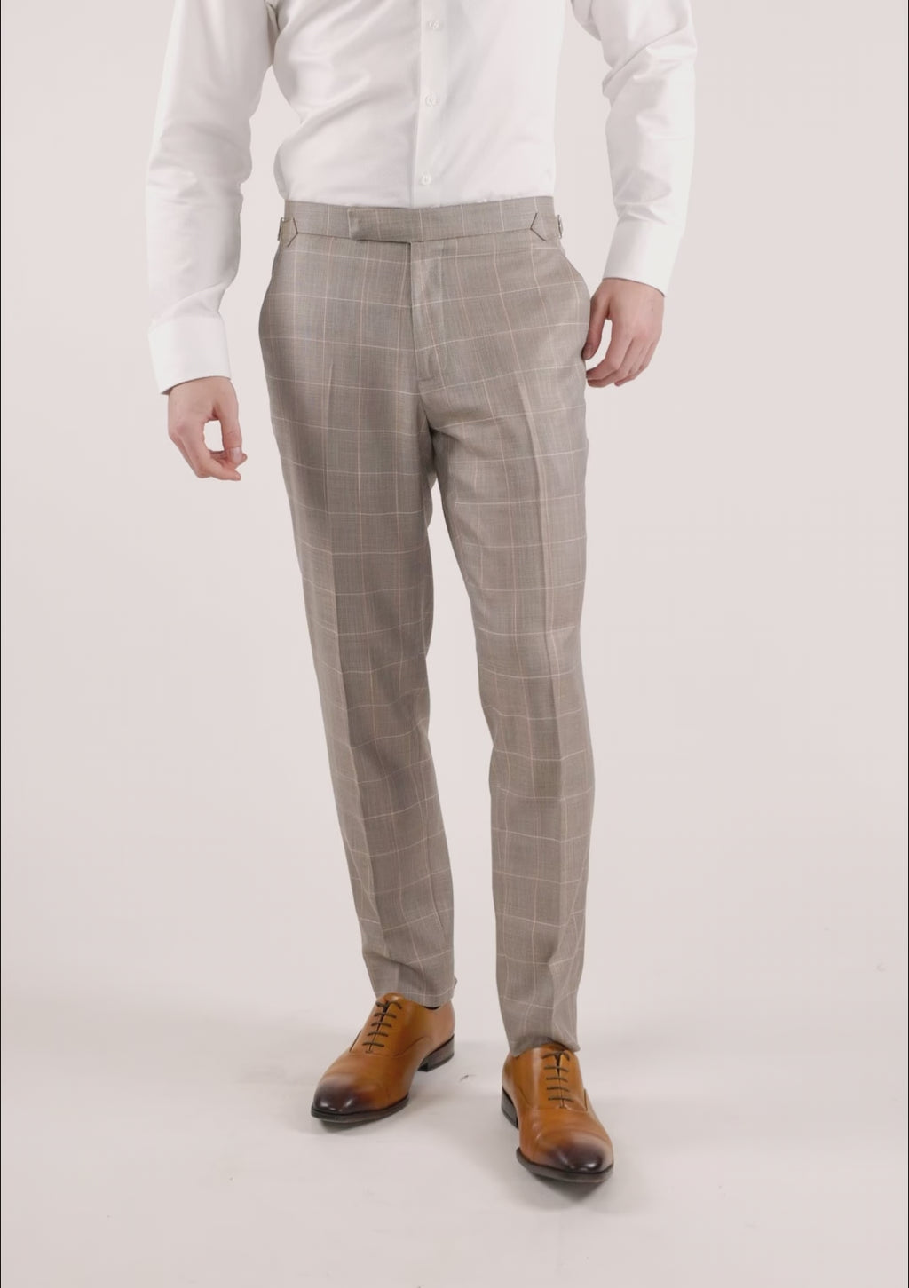 Beige Windowpane Pants