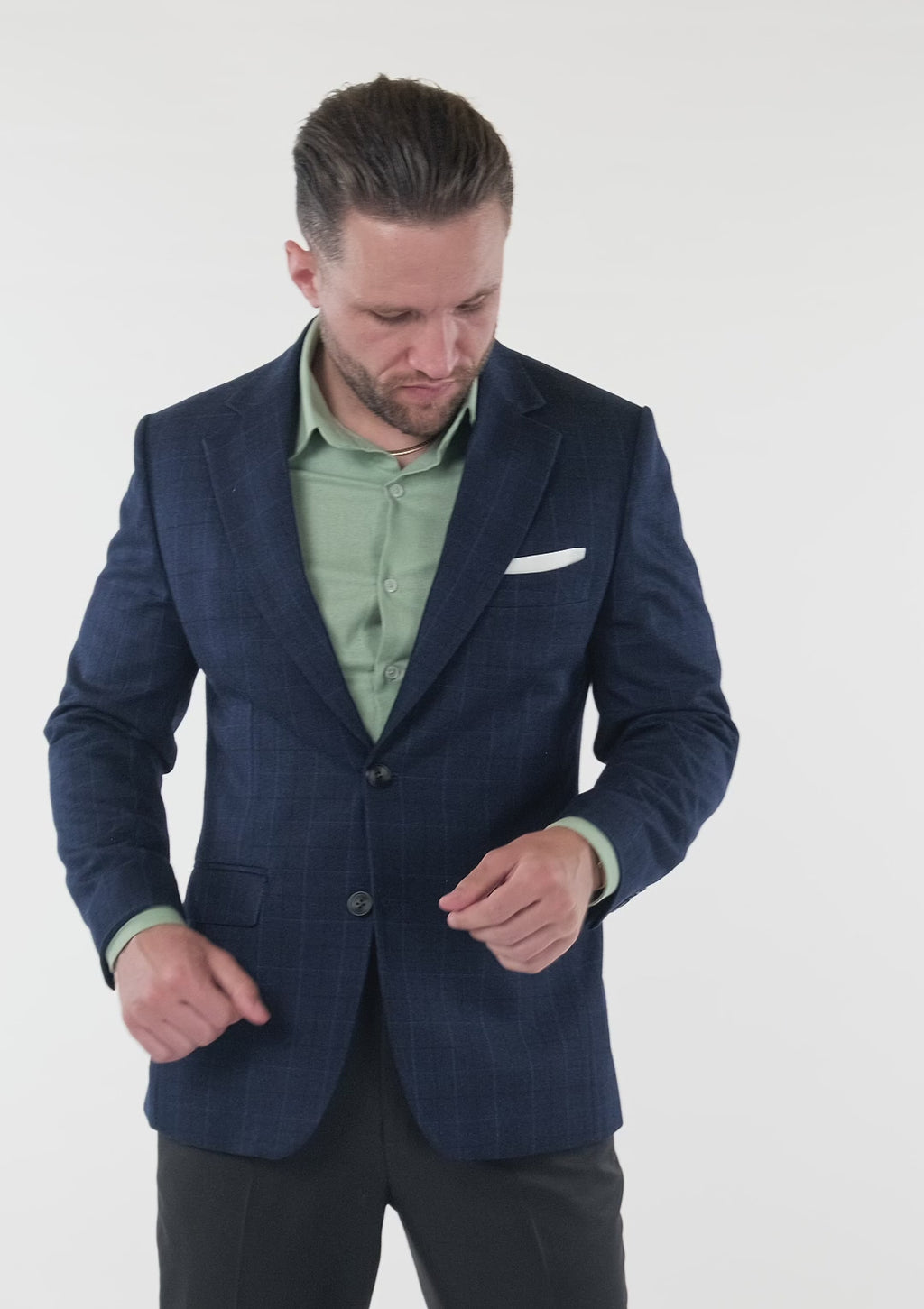 Astor Deep Blue Flannel Windowpane Jacket