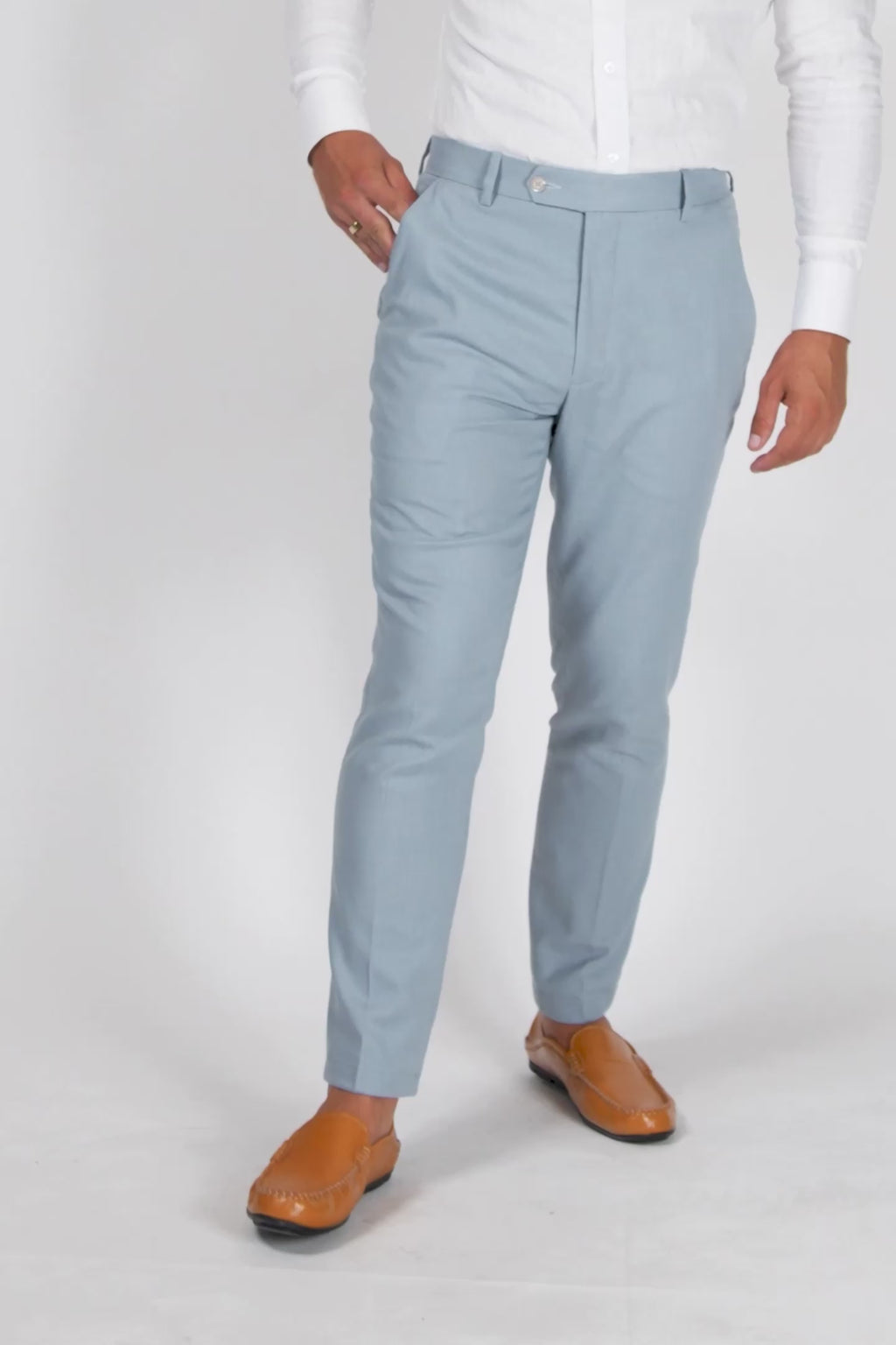 Maya Blue Linen Blend Pants
