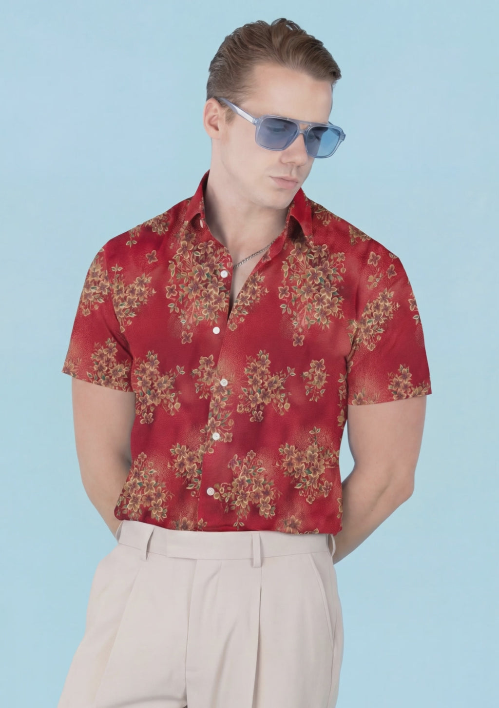 Crimson Blossom Silk Shirt