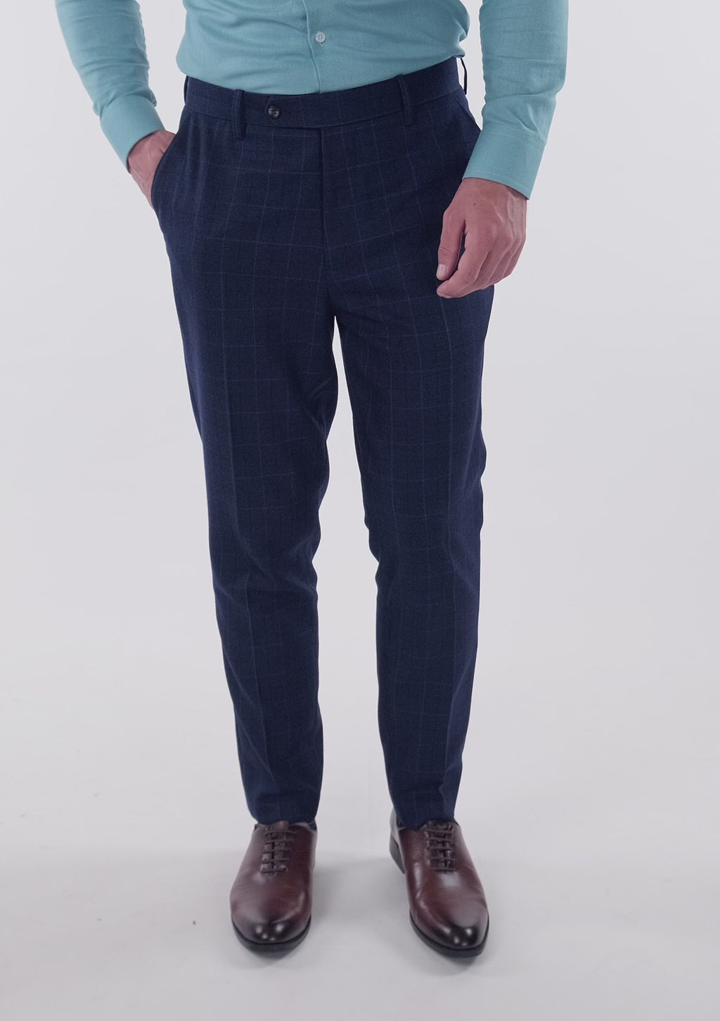 Deep Blue Flannel Windowpane Pants