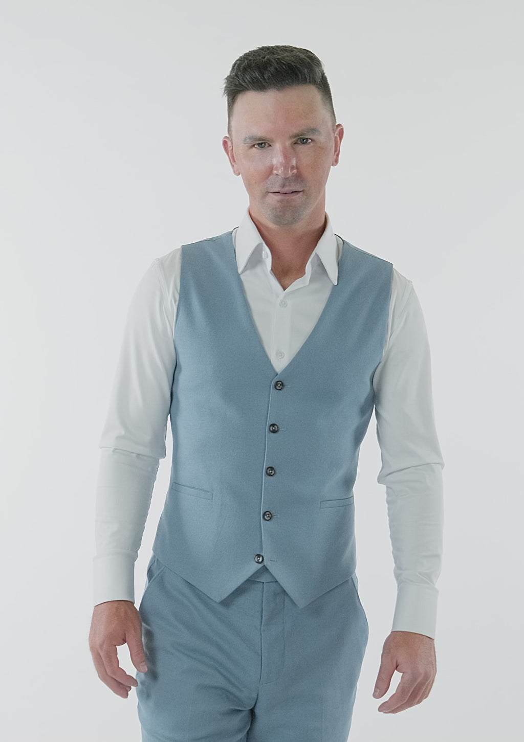 Mid Blue Linen Blend Vest