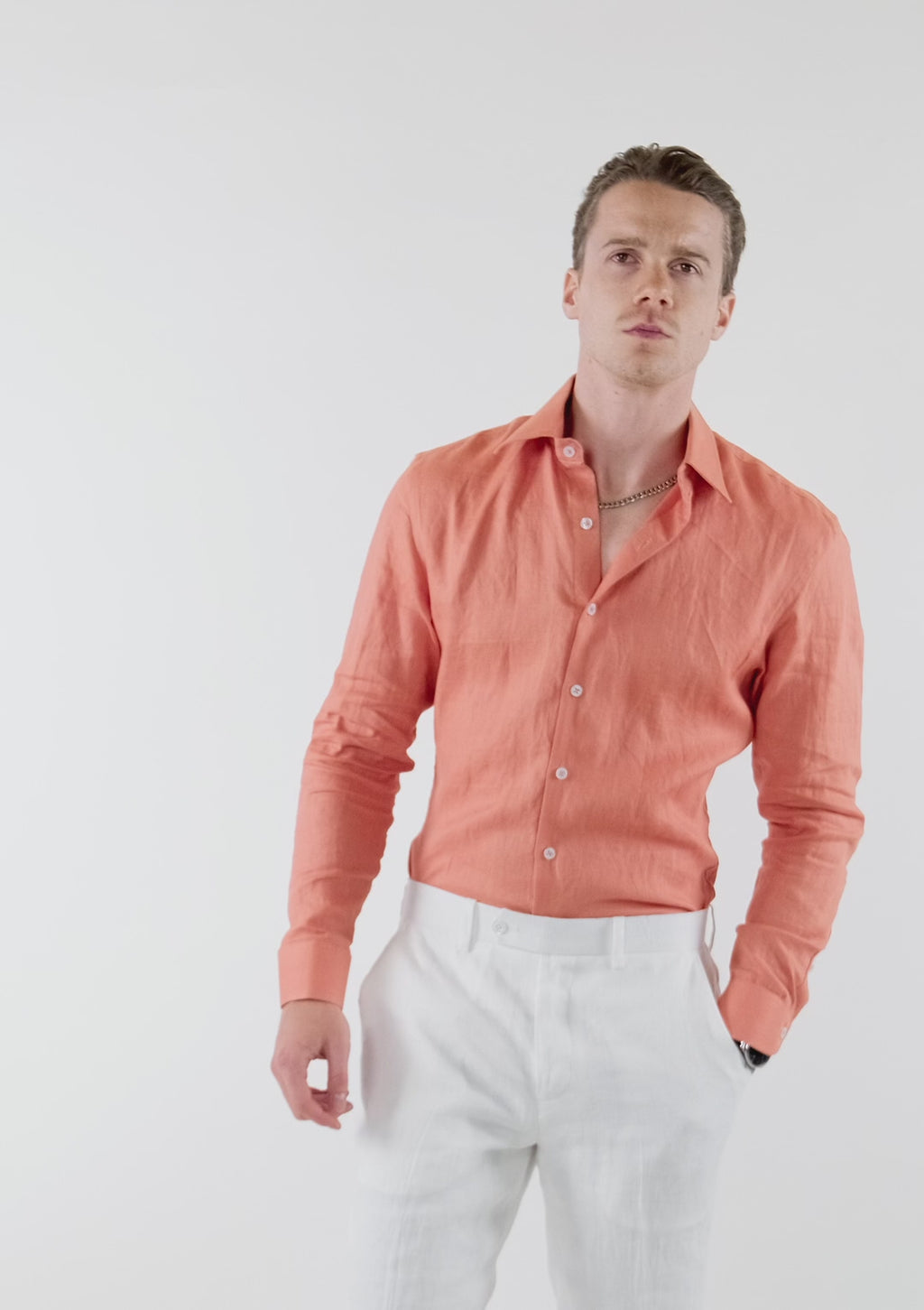 Terracotta Orange Linen Shirt