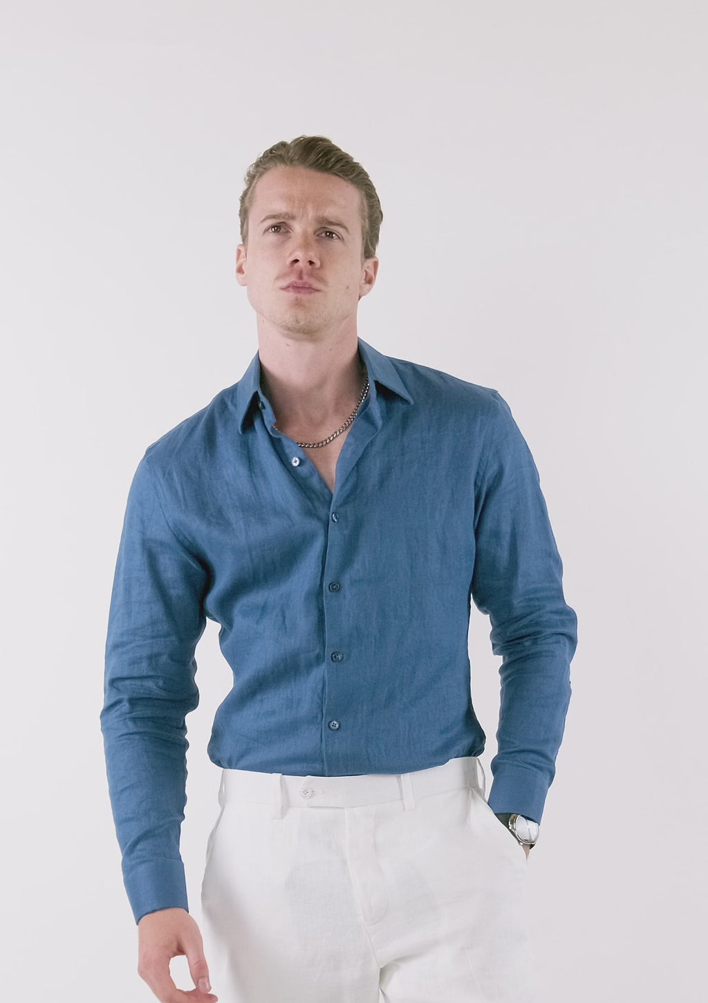 Marine Blue Linen Shirt