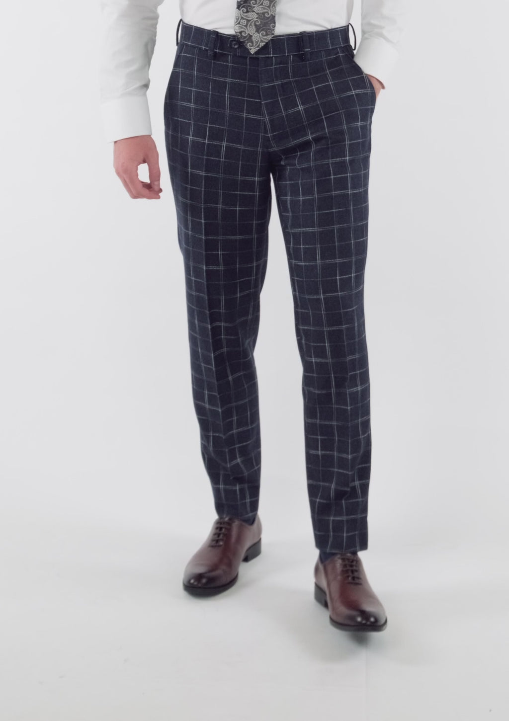 Navy Flannel Windowpane Pants