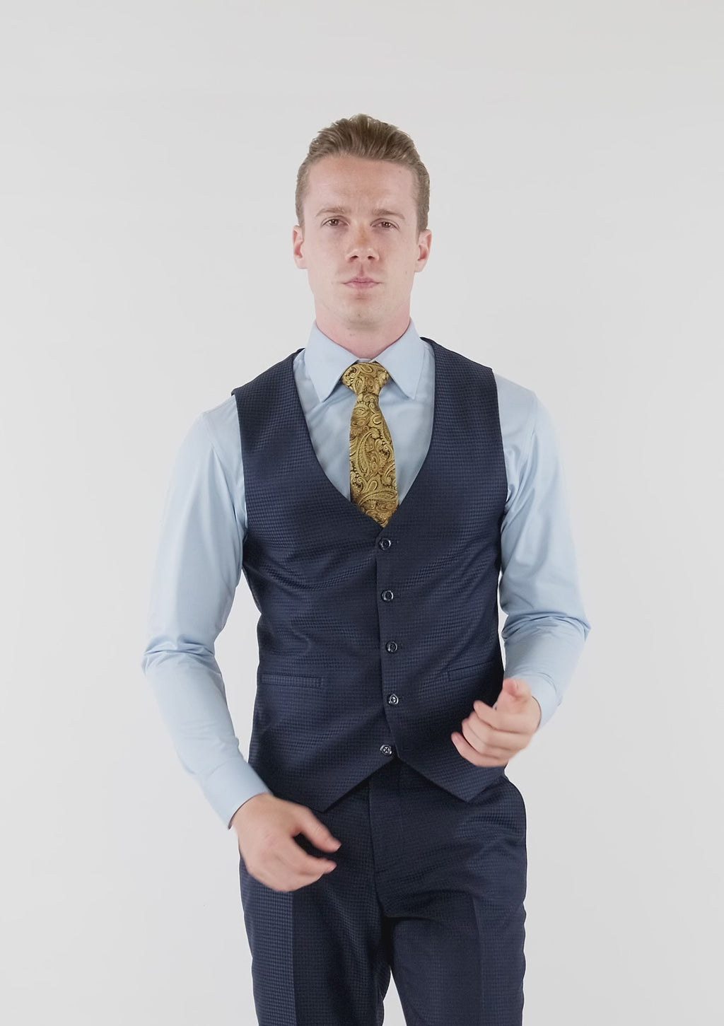 Navy Microcheck Vest