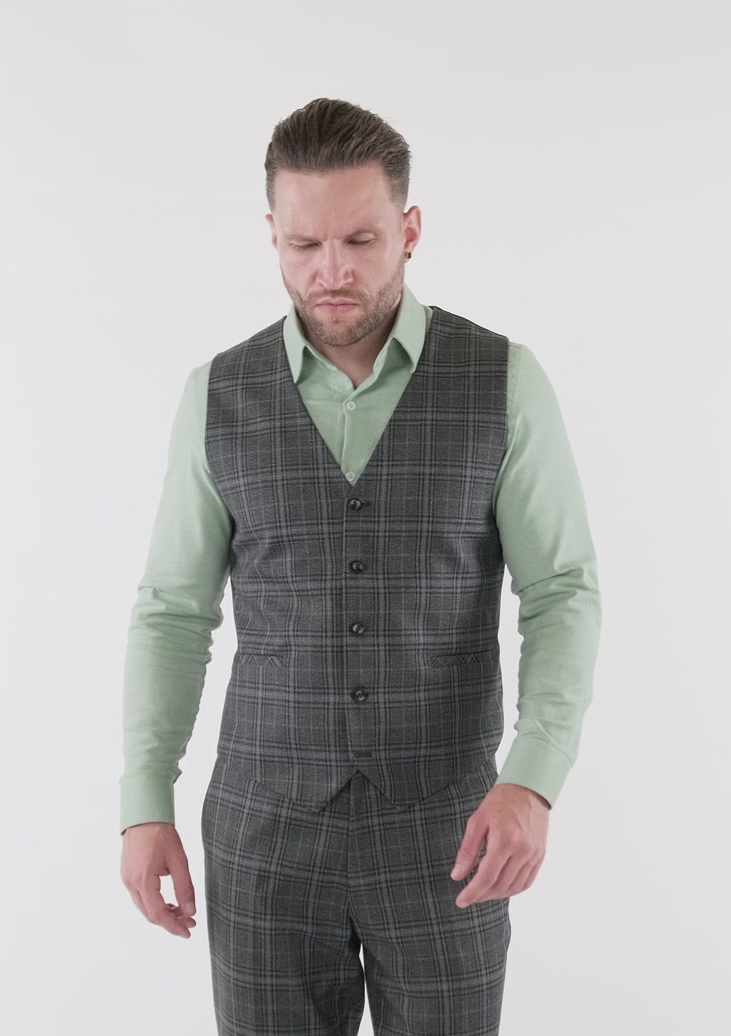 Grey Two-Tone Plaid Vest