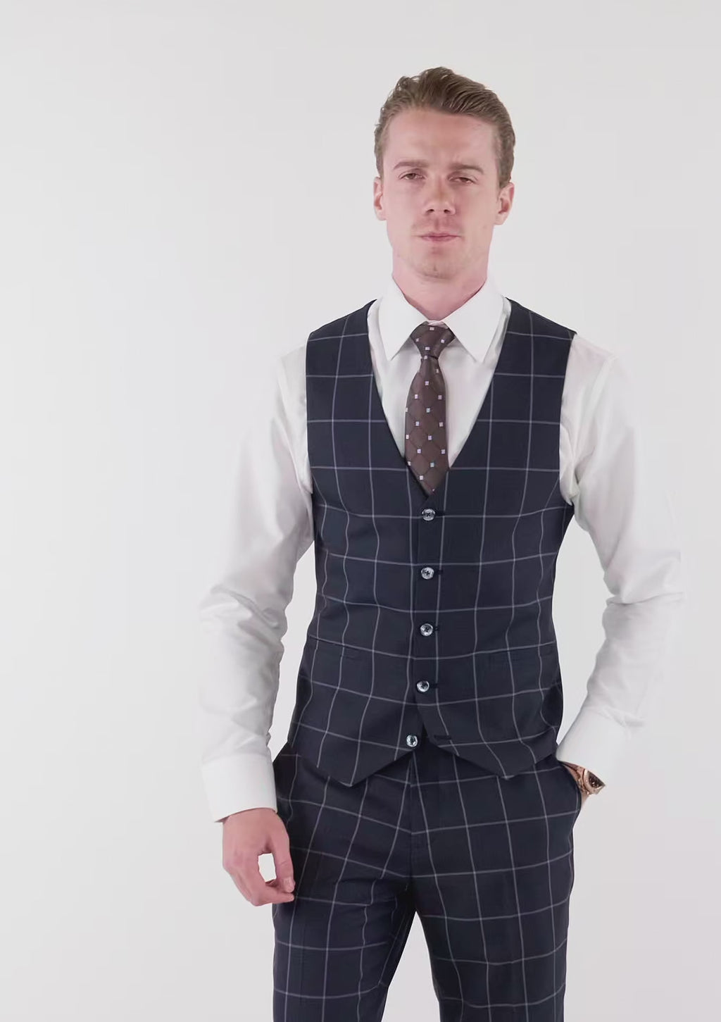 Deep Navy Windowpane Vest