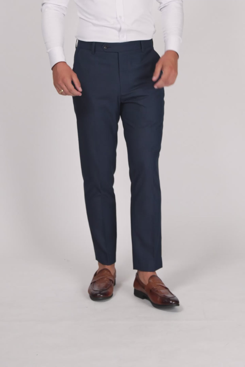 Navy Sharkskin Pants