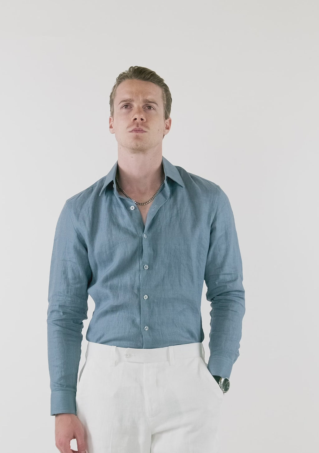 Koi Blue Linen Shirt