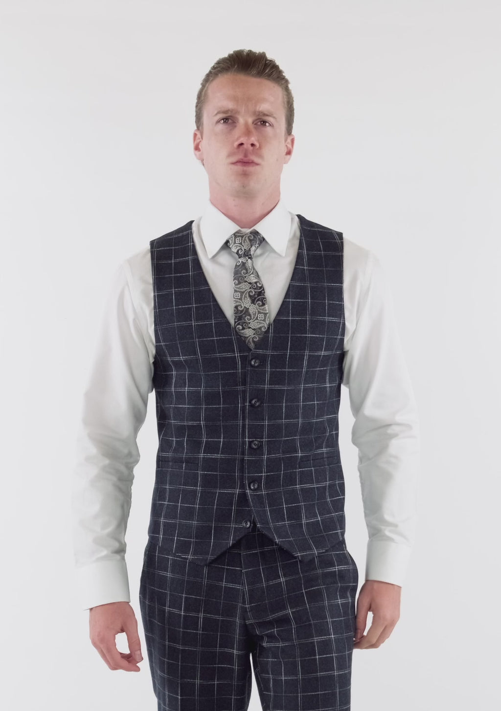 Navy Flannel Windowpane Vest
