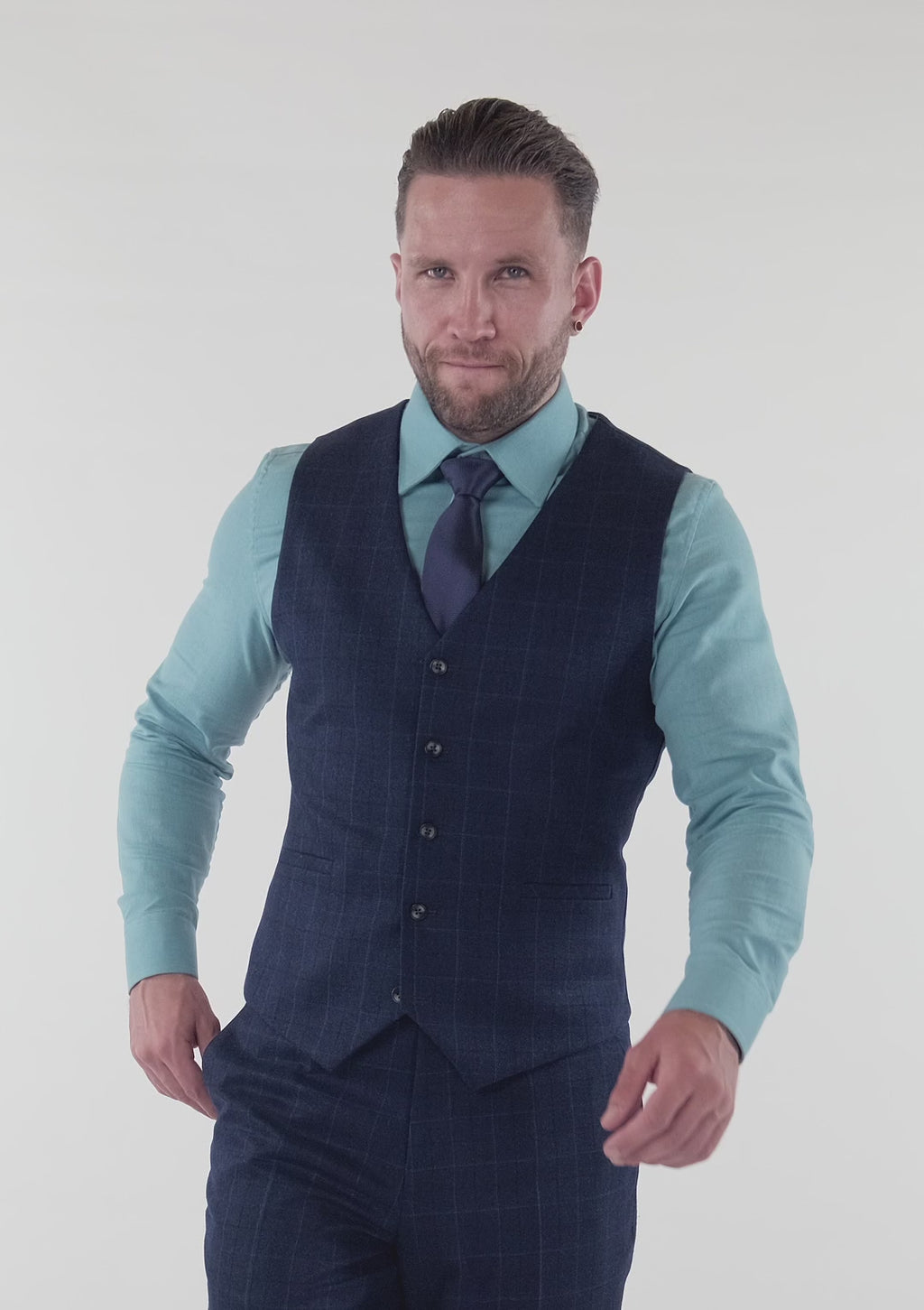 Deep Blue Flannel Windowpane Vest