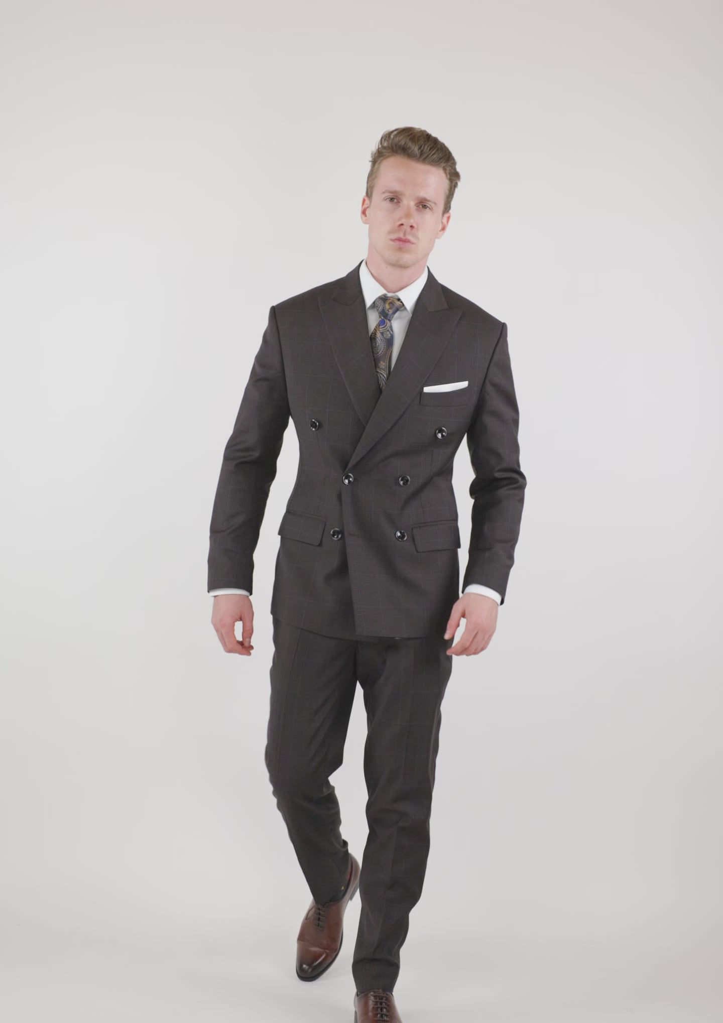 Dark Brown Prince Of Wales Suit - SARTORO