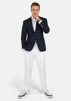 Prince Deep Navy Windowpane Jacket - SARTORO706
