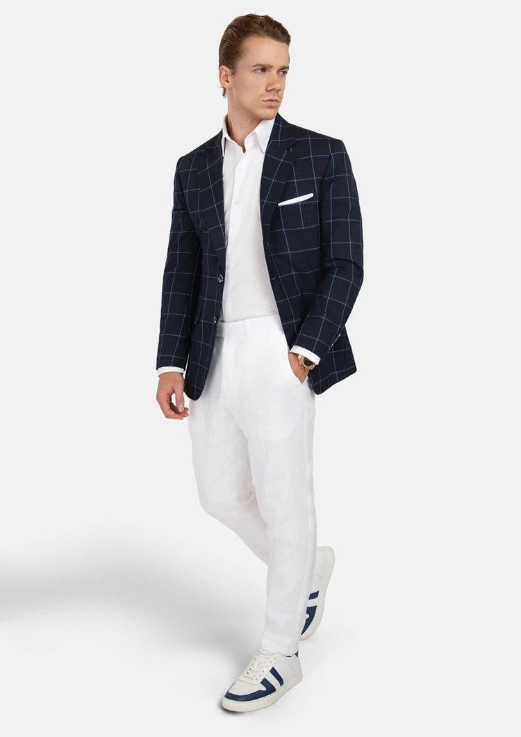 Prince Deep Navy Windowpane Jacket - SARTORO158