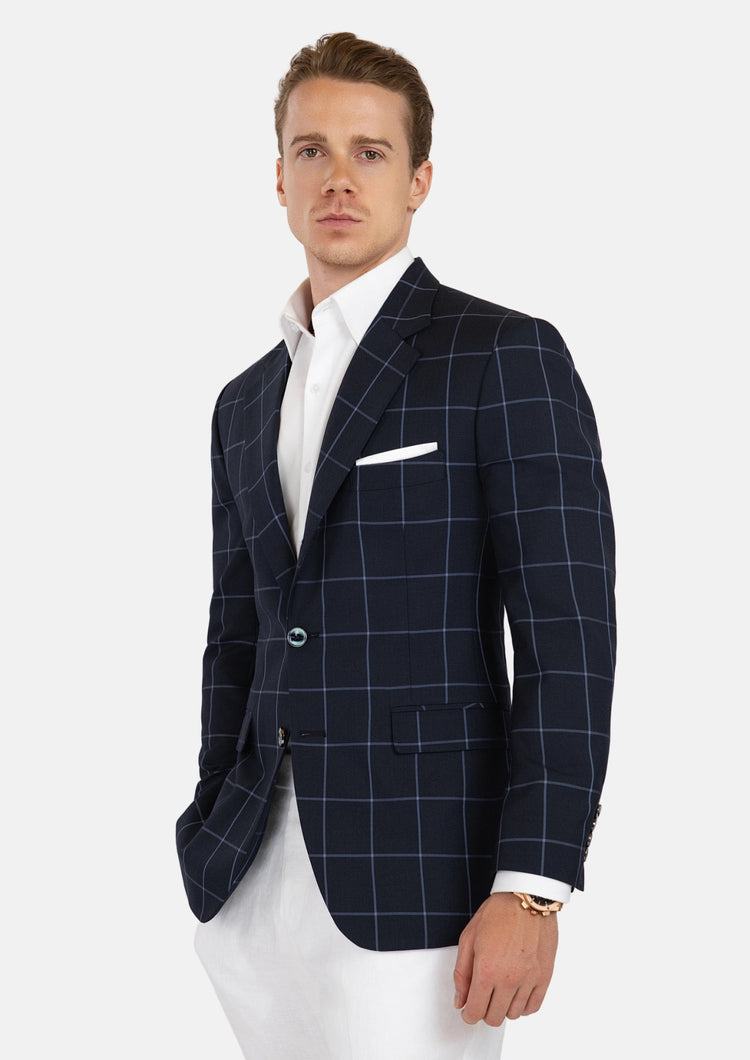 Prince Deep Navy Windowpane Jacket - SARTORO31