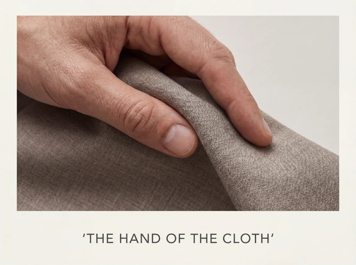 A hand feeling fine natural wool suiting cloth with a soft drape