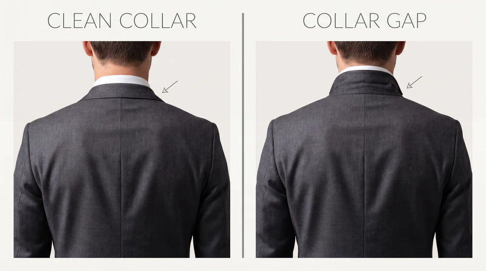 A clean suit collar versus a collar gap standing away at the back of the neck