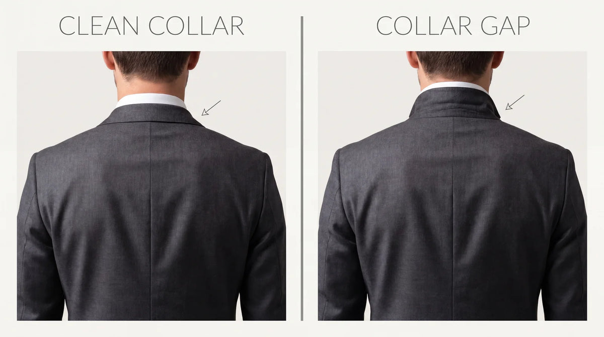 A clean suit collar versus a collar gap standing away at the back of the neck