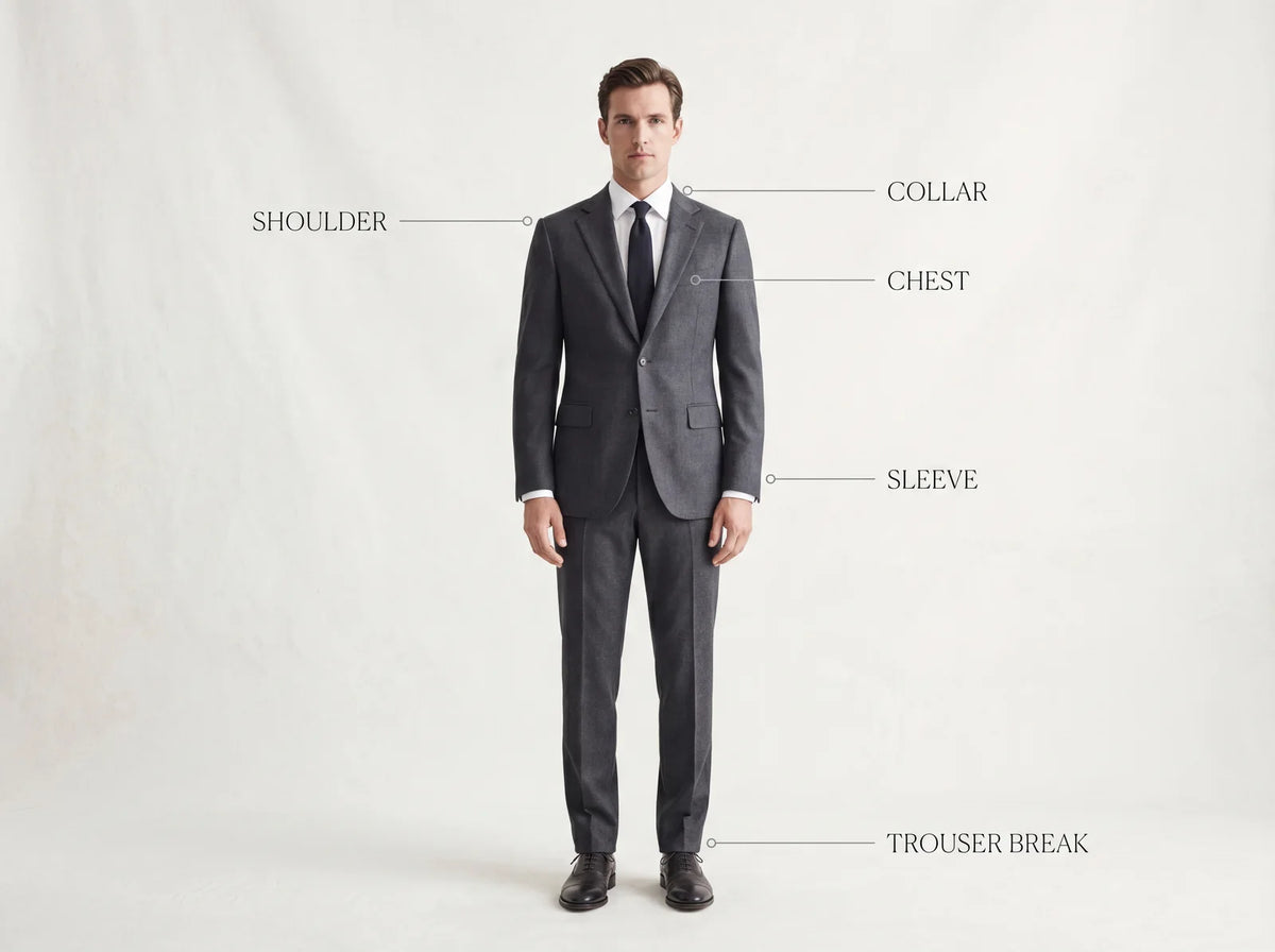 Quality suit fit checklist: shoulder, collar, chest, sleeve and trouser break